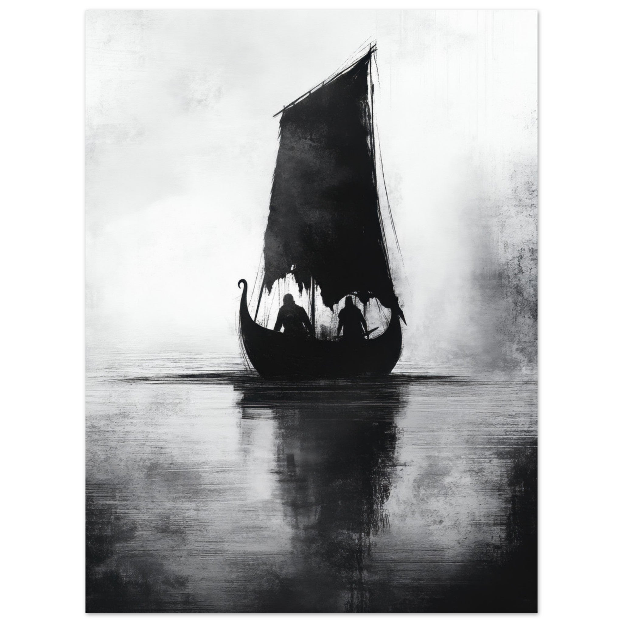 Fine Art Poster Portrait - The Ghostly Viking Longship Dark Nordic Ink Met 4 - Shop Ai Art WebShop - Digital Art online Store