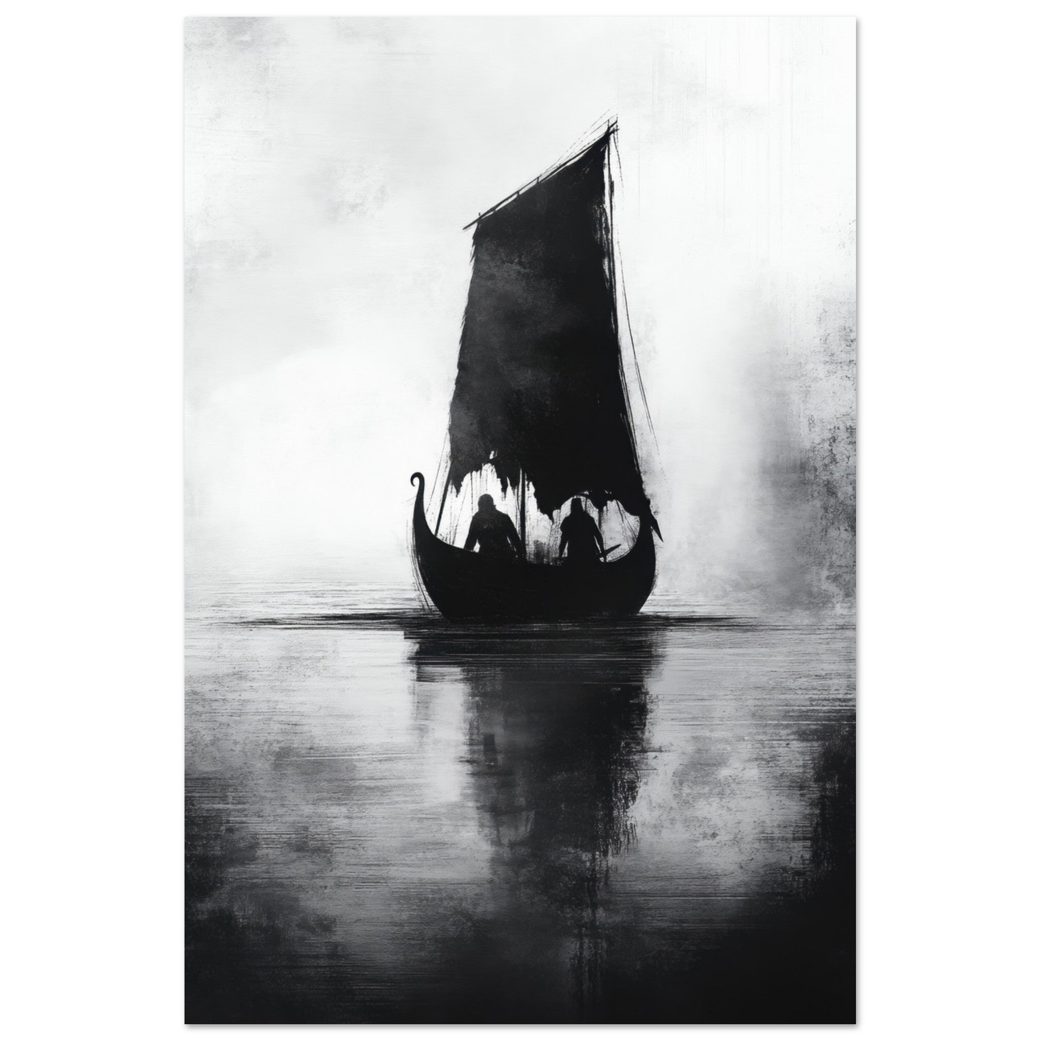 Fine Art Poster Portrait - The Ghostly Viking Longship Dark Nordic Ink Met 4 - Shop Ai Art WebShop - Digital Art online Store