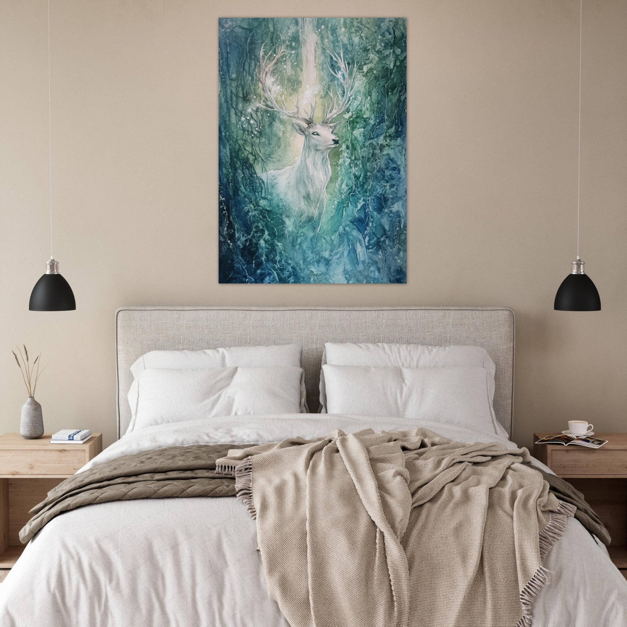 Fine Art Poster Portrait - The Silver Stag of the Enchanted Glade Fantasy 2 - Shop Ai Art WebShop - Digital Art online Store