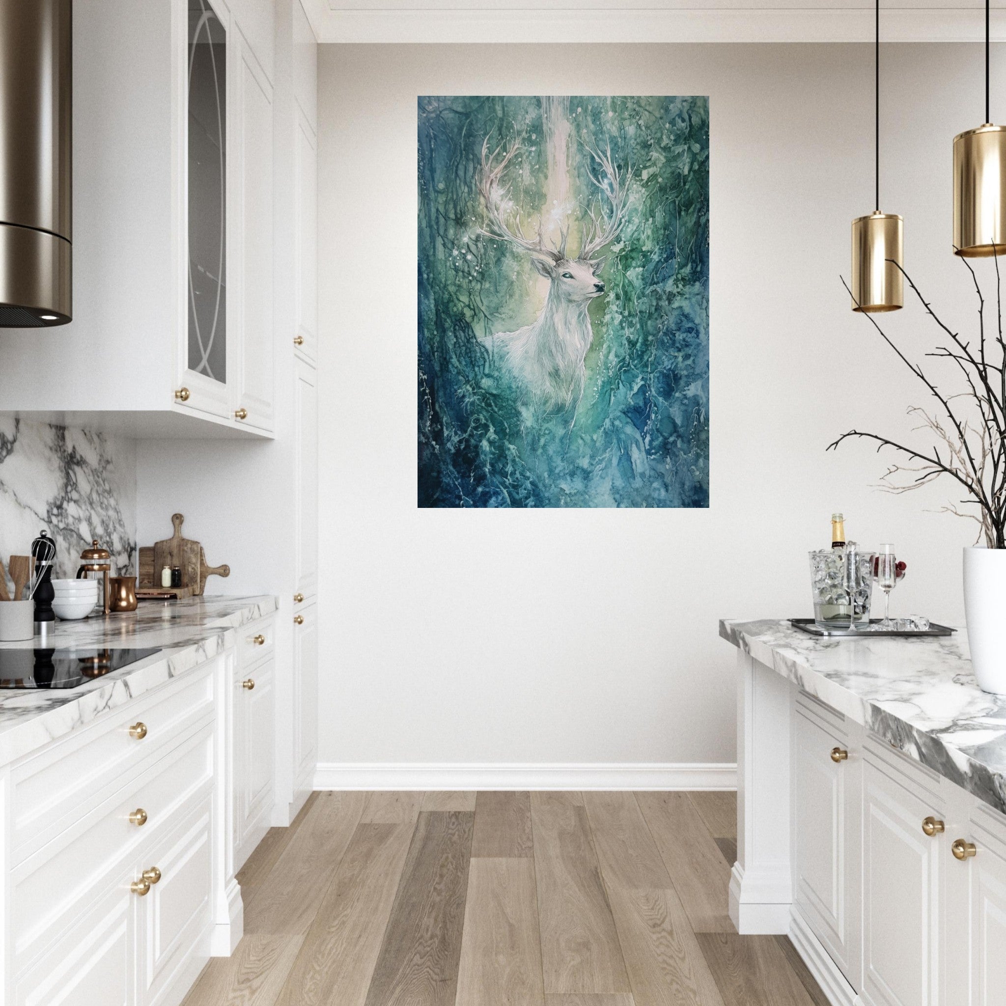 Fine Art Poster Portrait - The Silver Stag of the Enchanted Glade Fantasy 2 - Shop Ai Art WebShop - Digital Art online Store