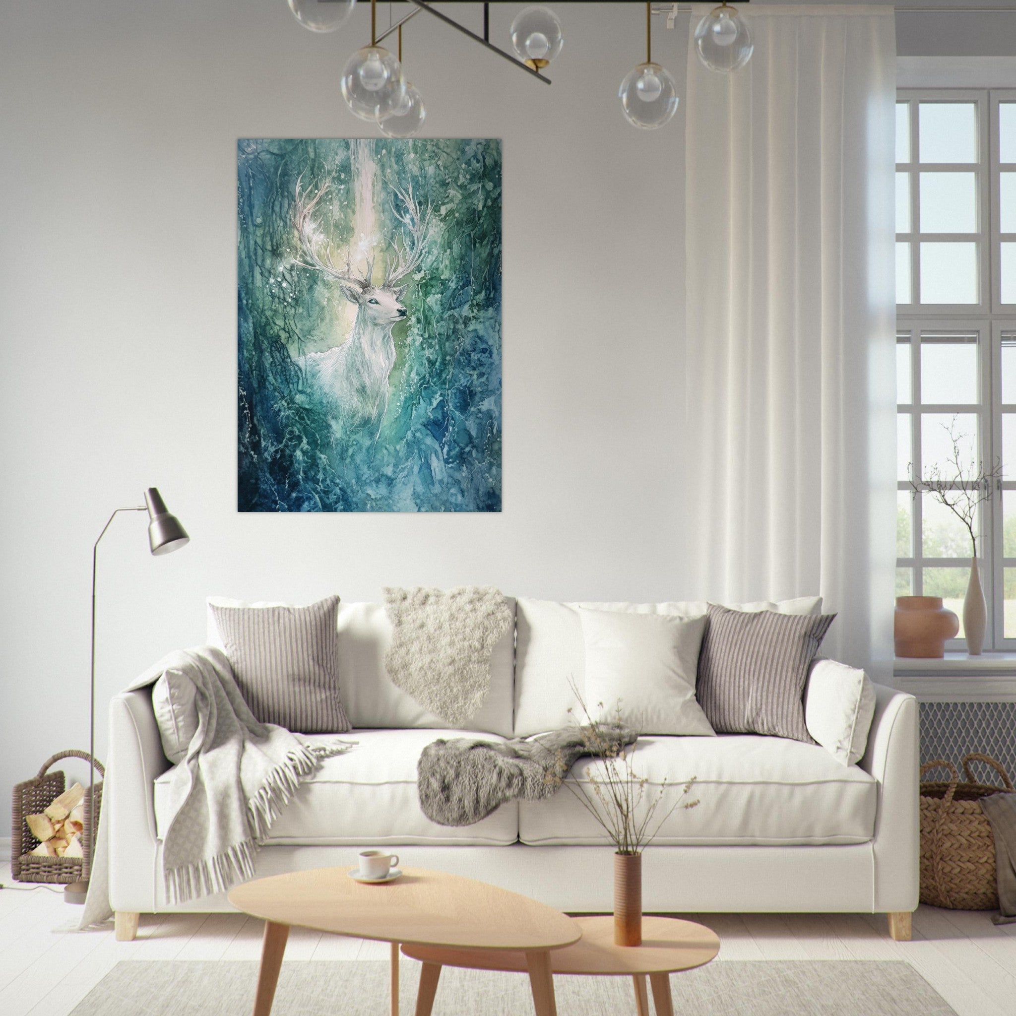 Fine Art Poster Portrait - The Silver Stag of the Enchanted Glade Fantasy 2 - Shop Ai Art WebShop - Digital Art online Store