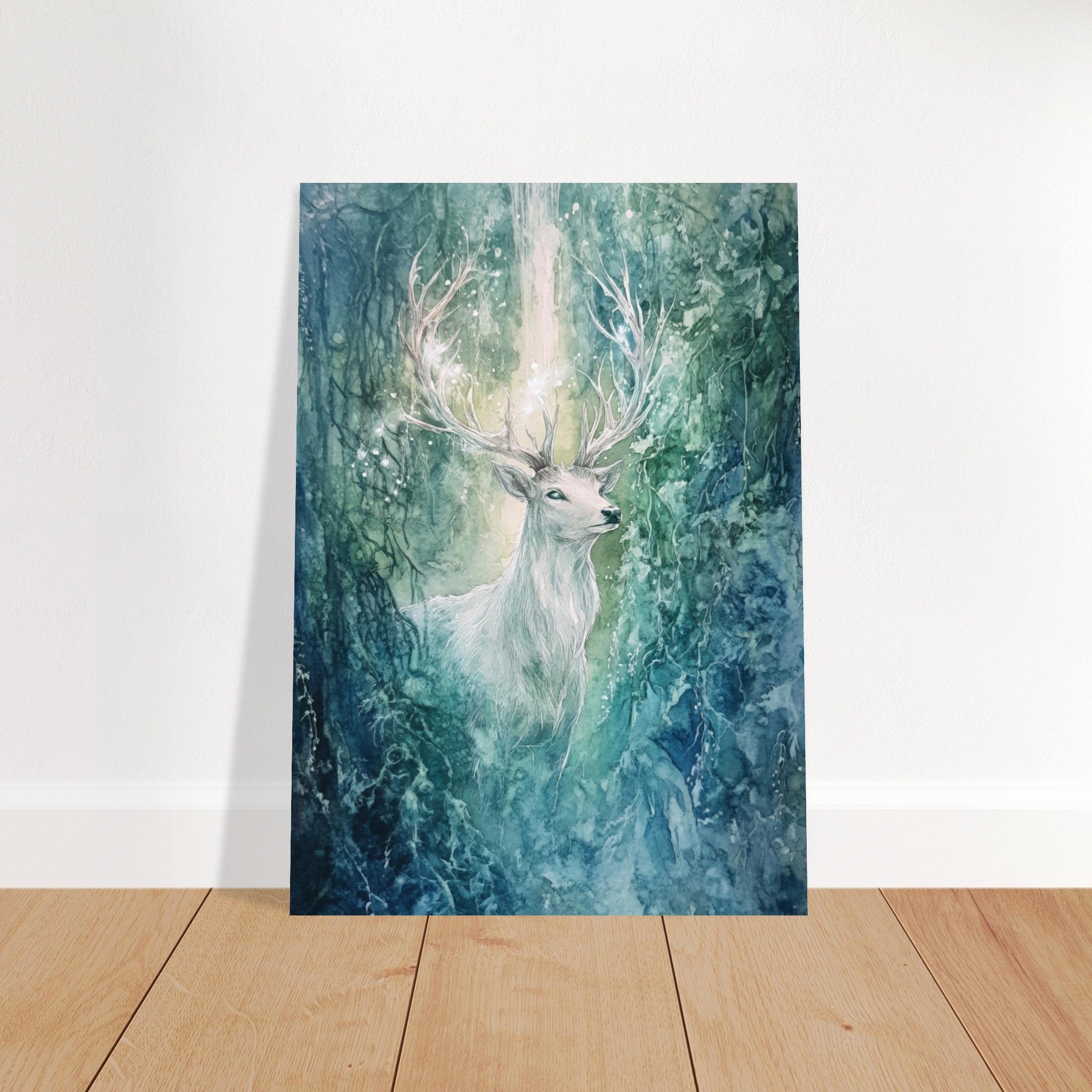 Fine Art Poster Portrait - The Silver Stag of the Enchanted Glade Fantasy 2 - Shop Ai Art WebShop - Digital Art online Store