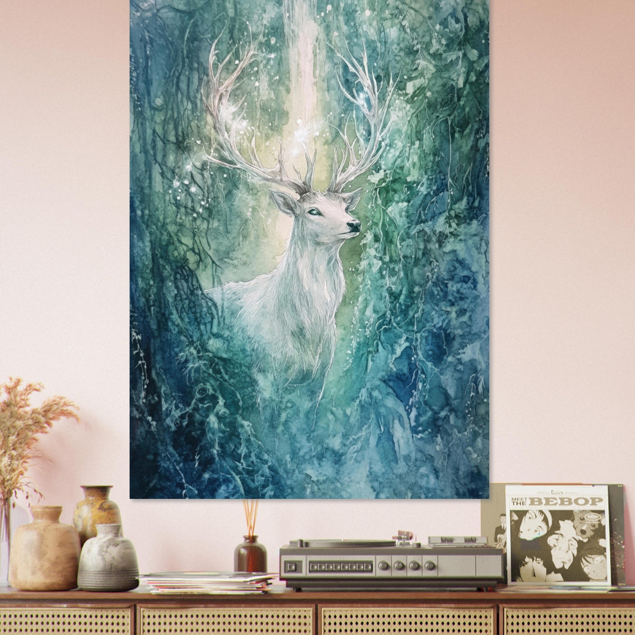 Fine Art Poster Portrait - The Silver Stag of the Enchanted Glade Fantasy 2 - Shop Ai Art WebShop - Digital Art online Store