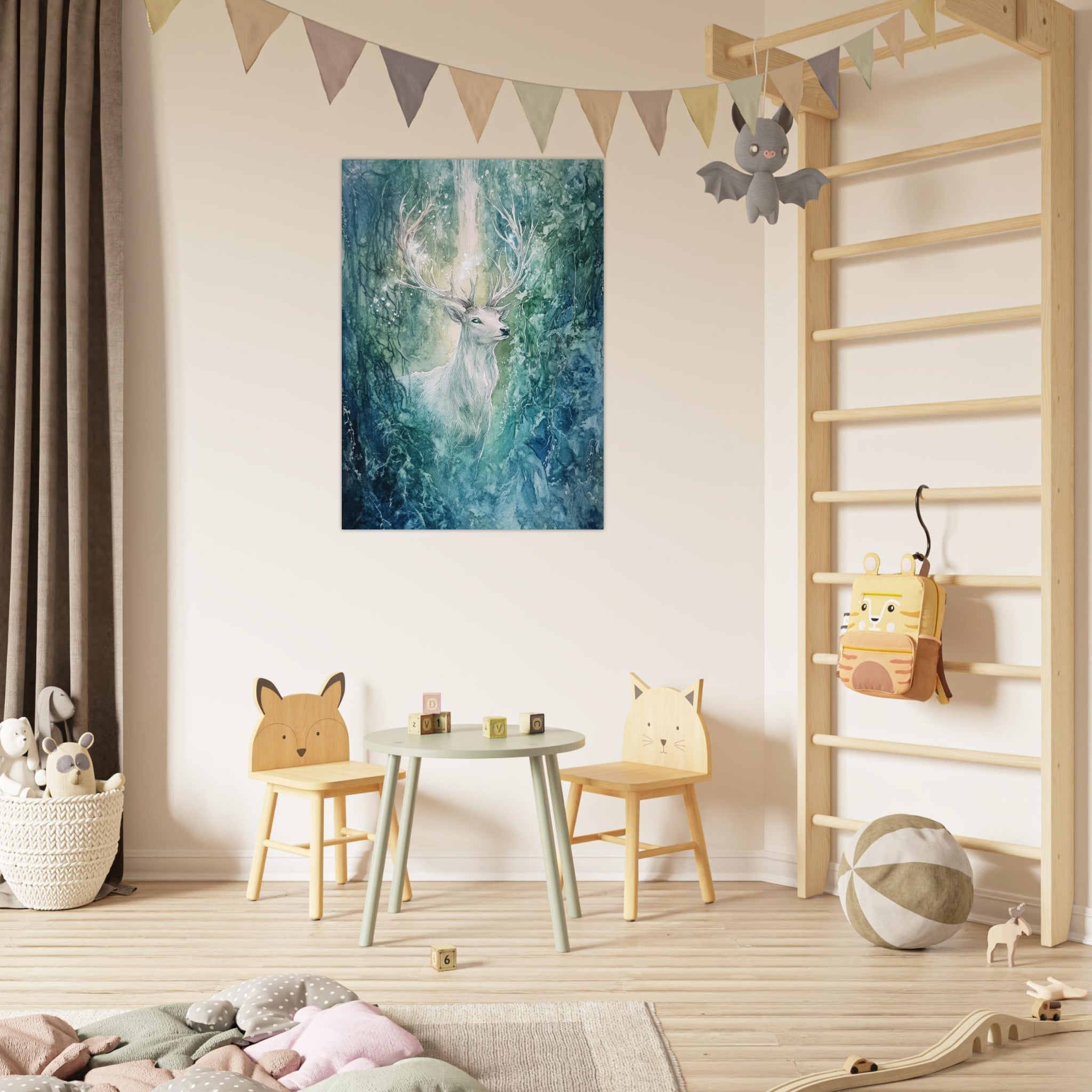 Fine Art Poster Portrait - The Silver Stag of the Enchanted Glade Fantasy 2 - Shop Ai Art WebShop - Digital Art online Store