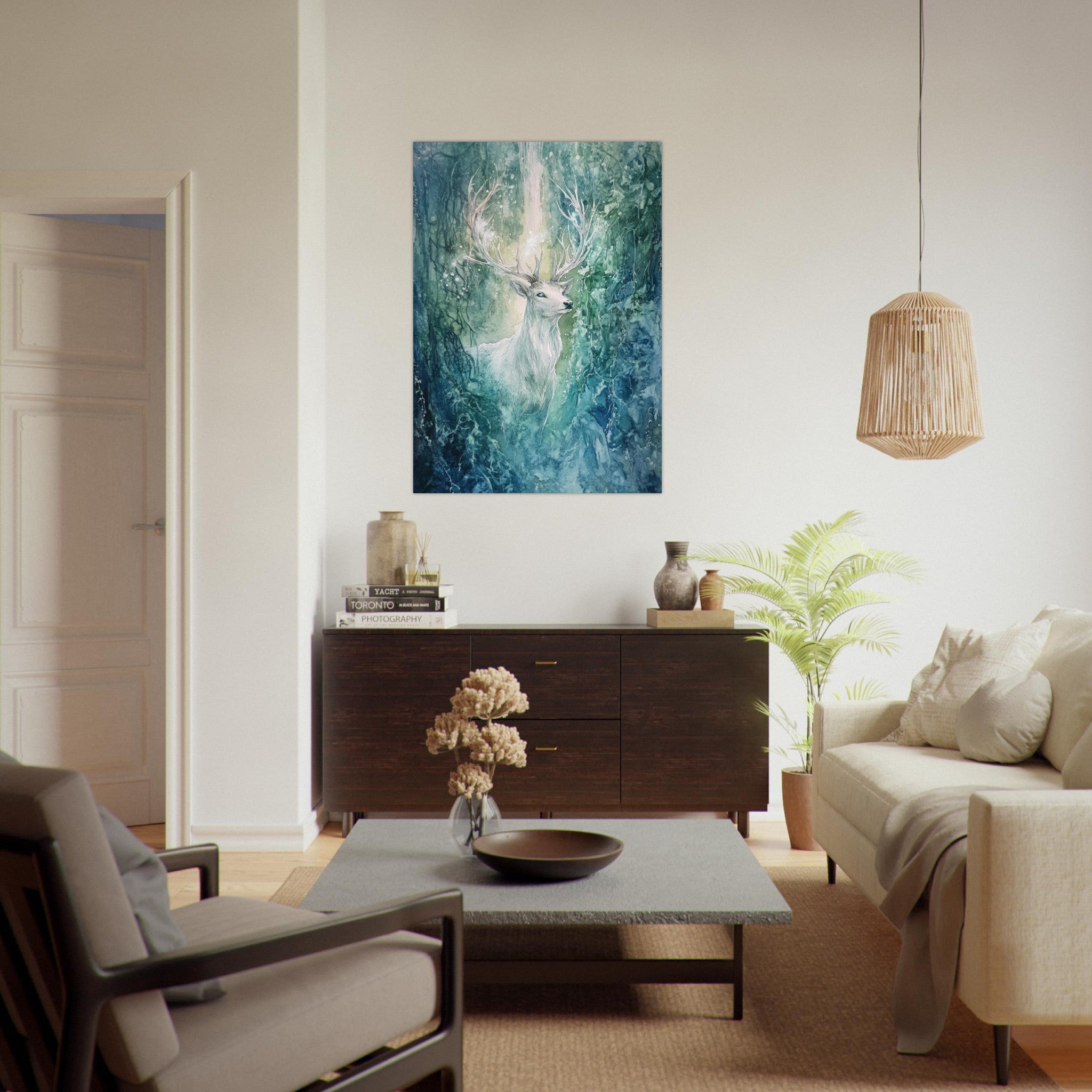 Fine Art Poster Portrait - The Silver Stag of the Enchanted Glade Fantasy 2 - Shop Ai Art WebShop - Digital Art online Store