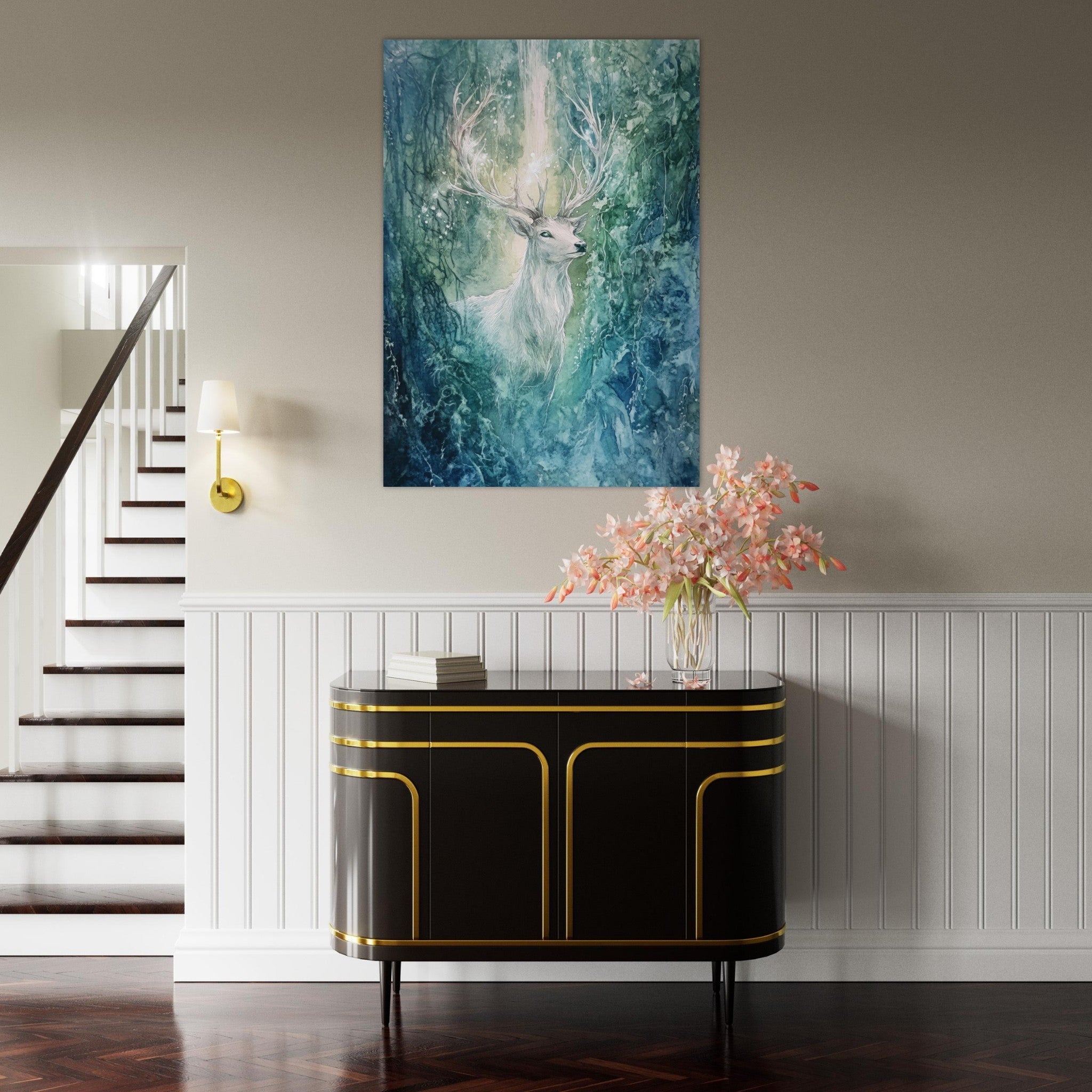 Fine Art Poster Portrait - The Silver Stag of the Enchanted Glade Fantasy 2 - Shop Ai Art WebShop - Digital Art online Store