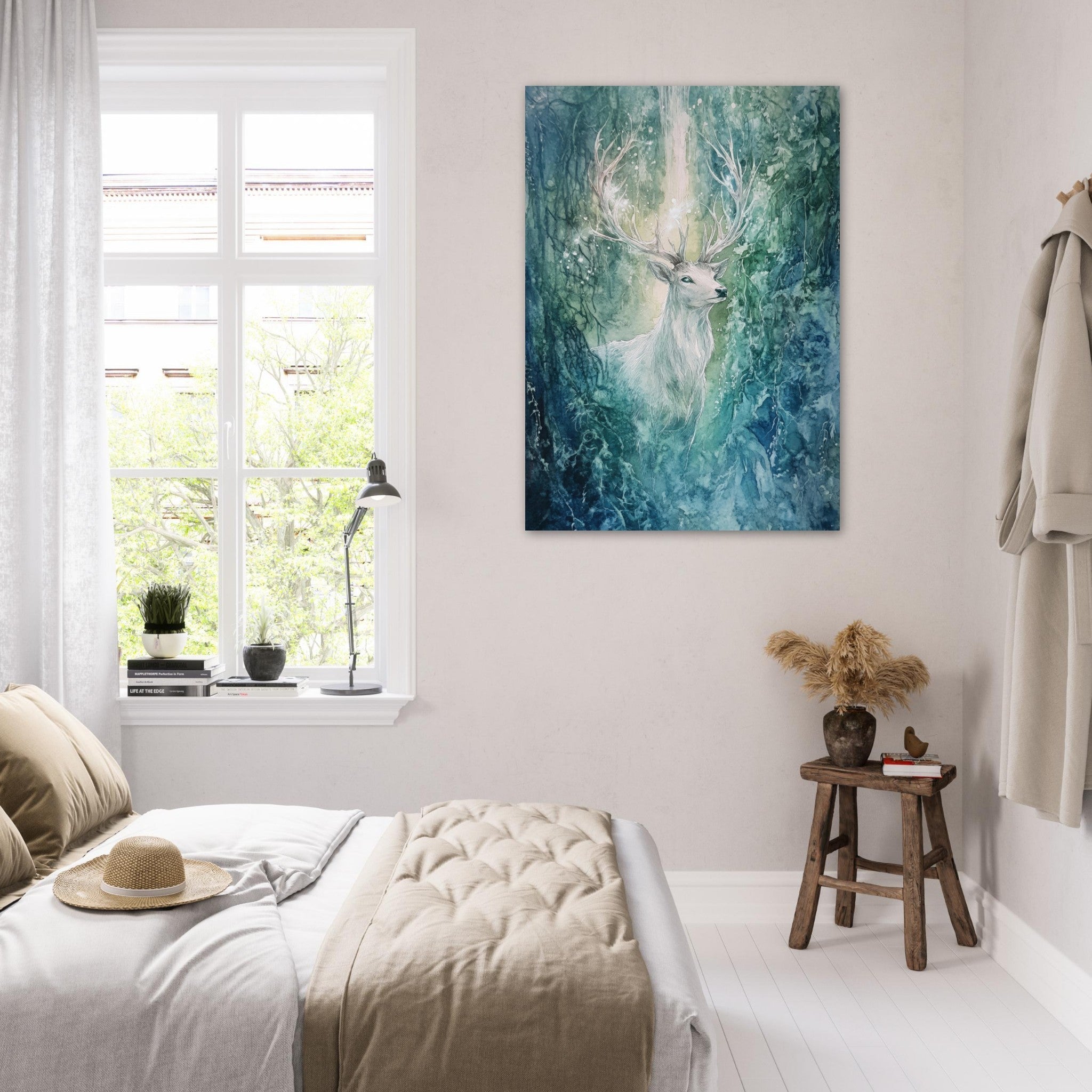 Fine Art Poster Portrait - The Silver Stag of the Enchanted Glade Fantasy 2 - Shop Ai Art WebShop - Digital Art online Store