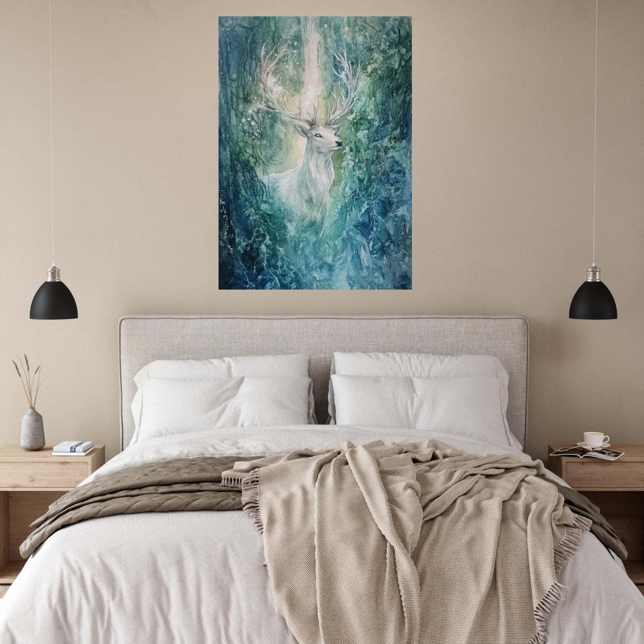 Fine Art Poster Portrait - The Silver Stag of the Enchanted Glade Fantasy 2 - Shop Ai Art WebShop - Digital Art online Store