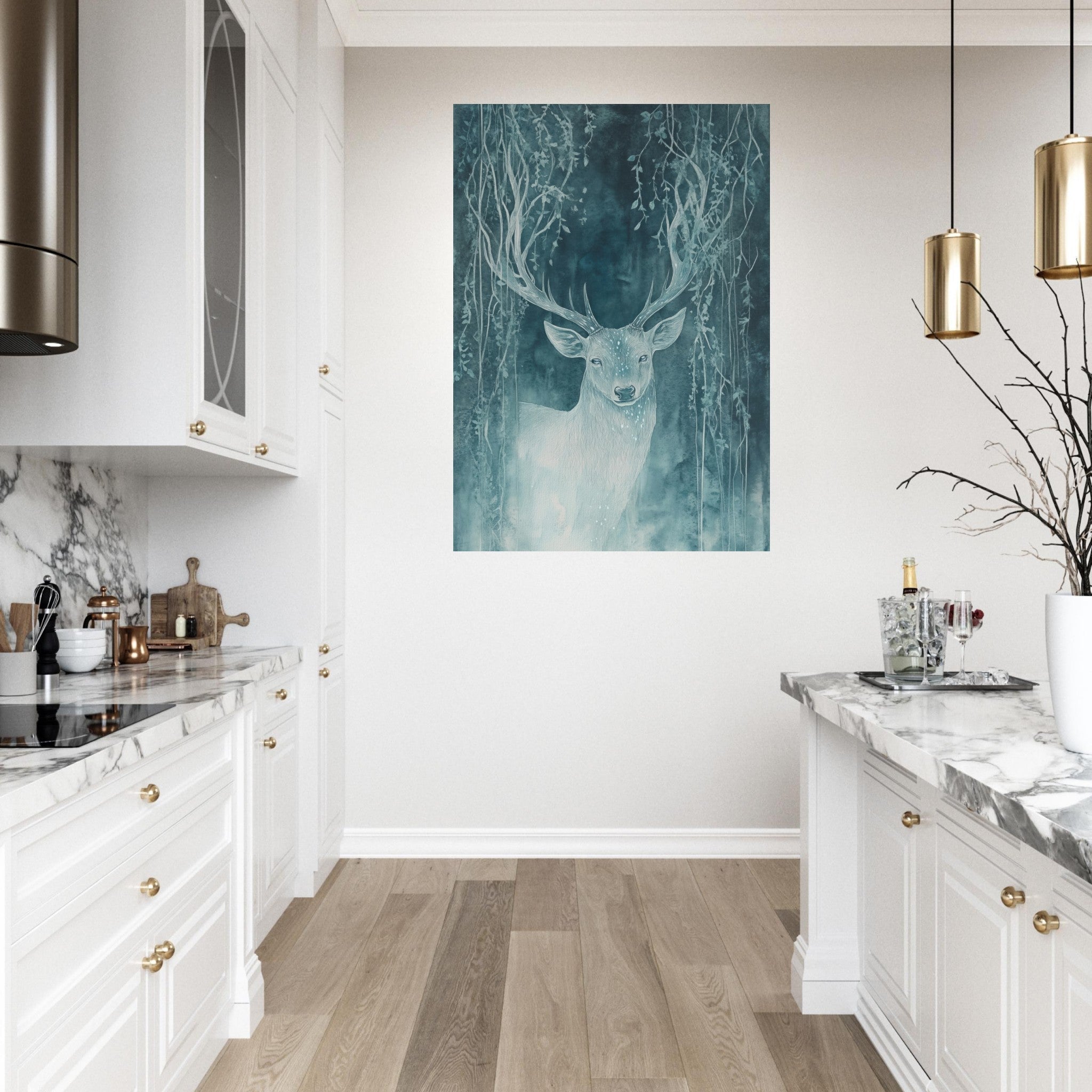 Fine Art Poster Portrait - The Silver Stag of the Enchanted Glade Fantasy 3 - Shop Ai Art WebShop - Digital Art online Store