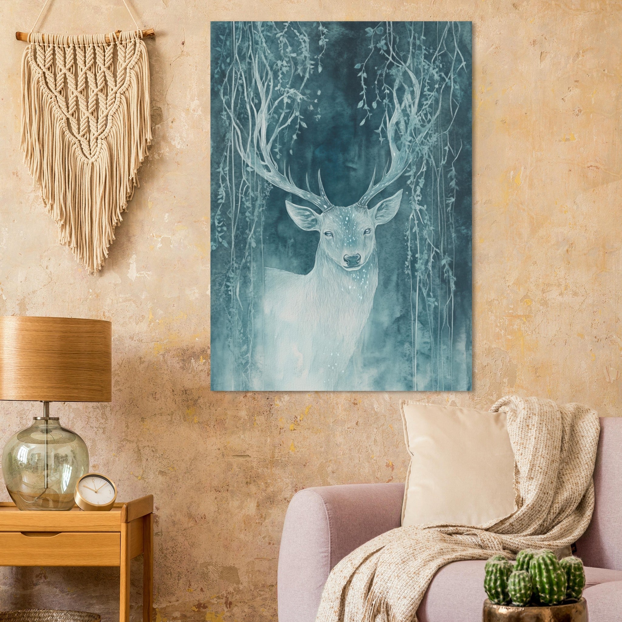 Fine Art Poster Portrait - The Silver Stag of the Enchanted Glade Fantasy 3 - Shop Ai Art WebShop - Digital Art online Store