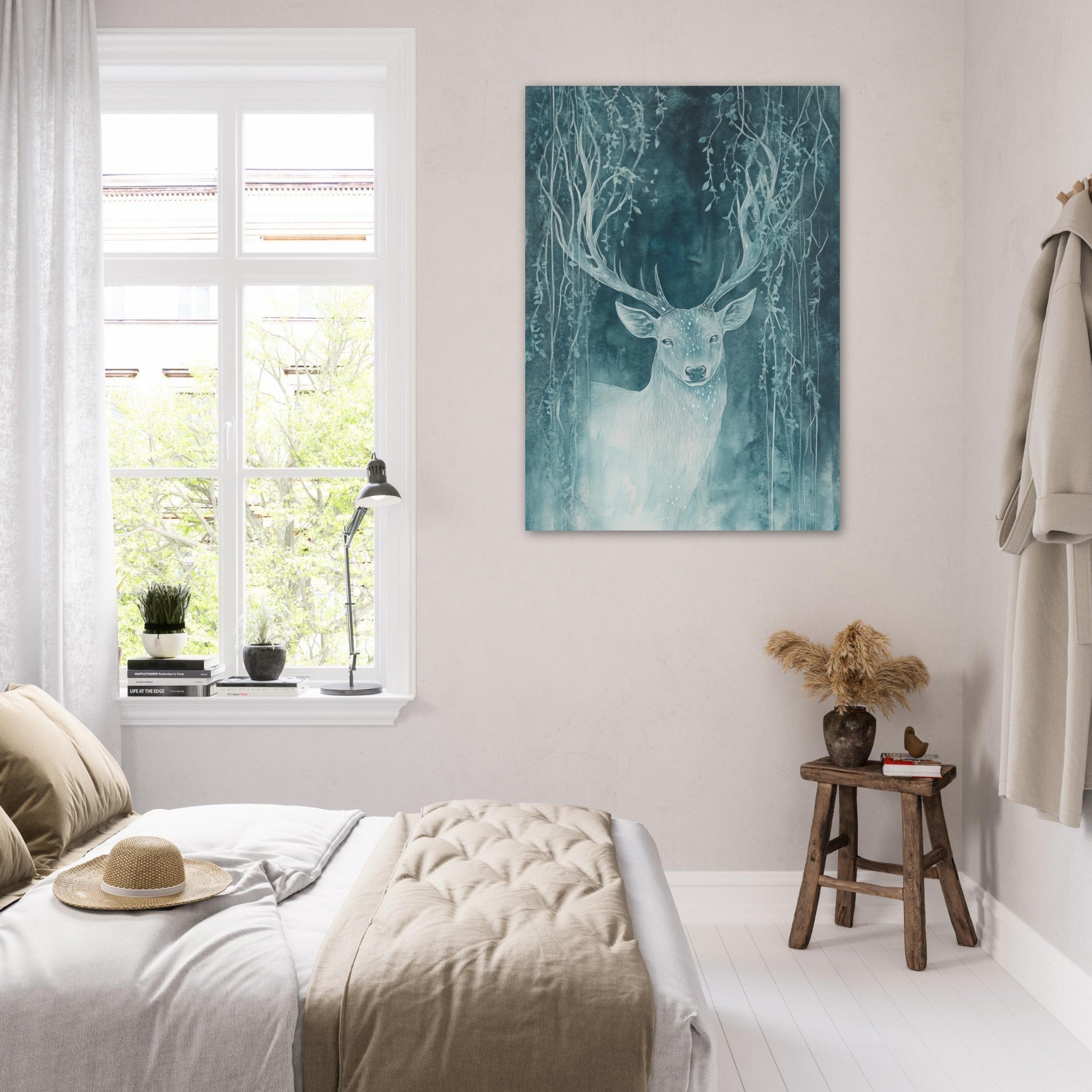 Fine Art Poster Portrait - The Silver Stag of the Enchanted Glade Fantasy 3 - Shop Ai Art WebShop - Digital Art online Store
