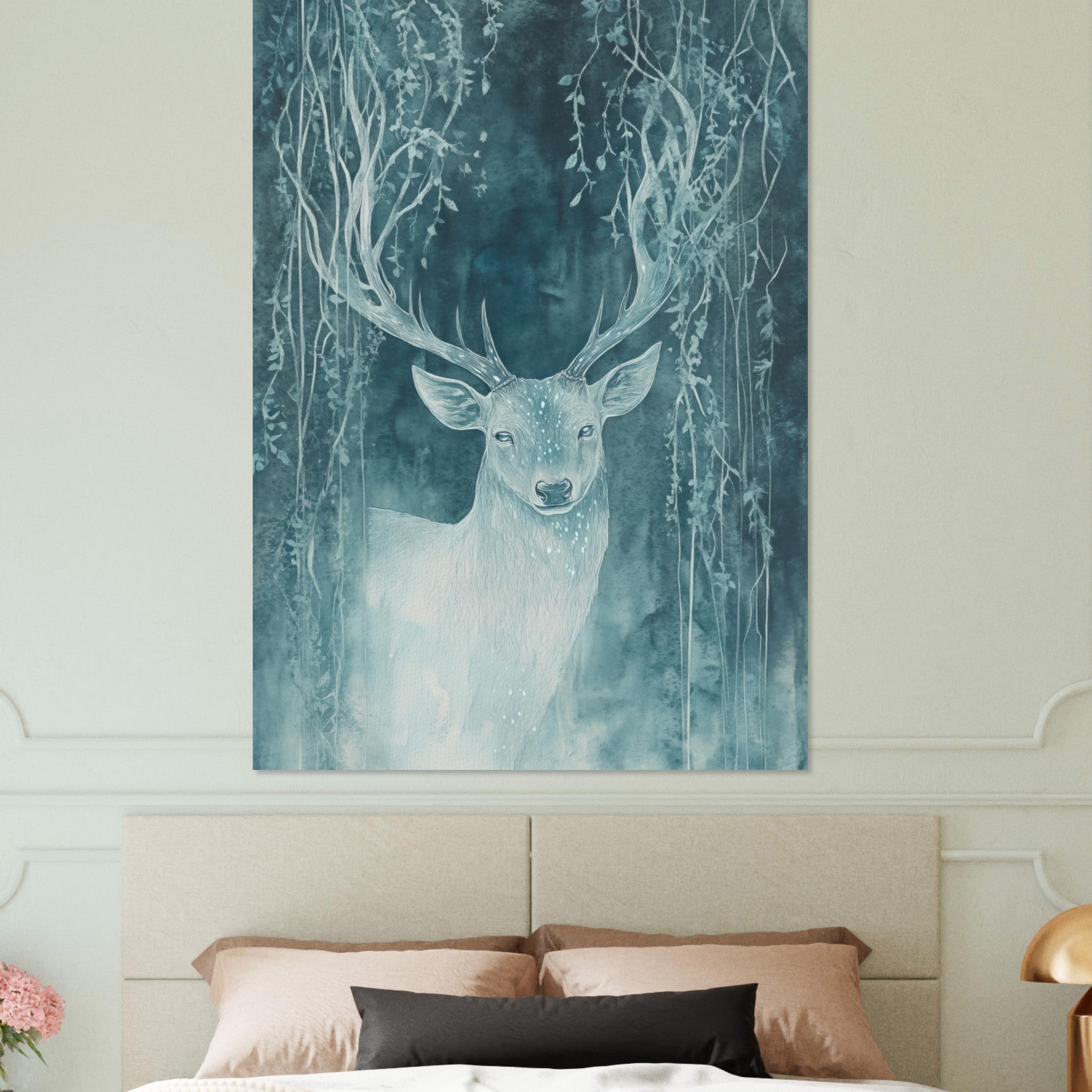 Fine Art Poster Portrait - The Silver Stag of the Enchanted Glade Fantasy 3 - Shop Ai Art WebShop - Digital Art online Store