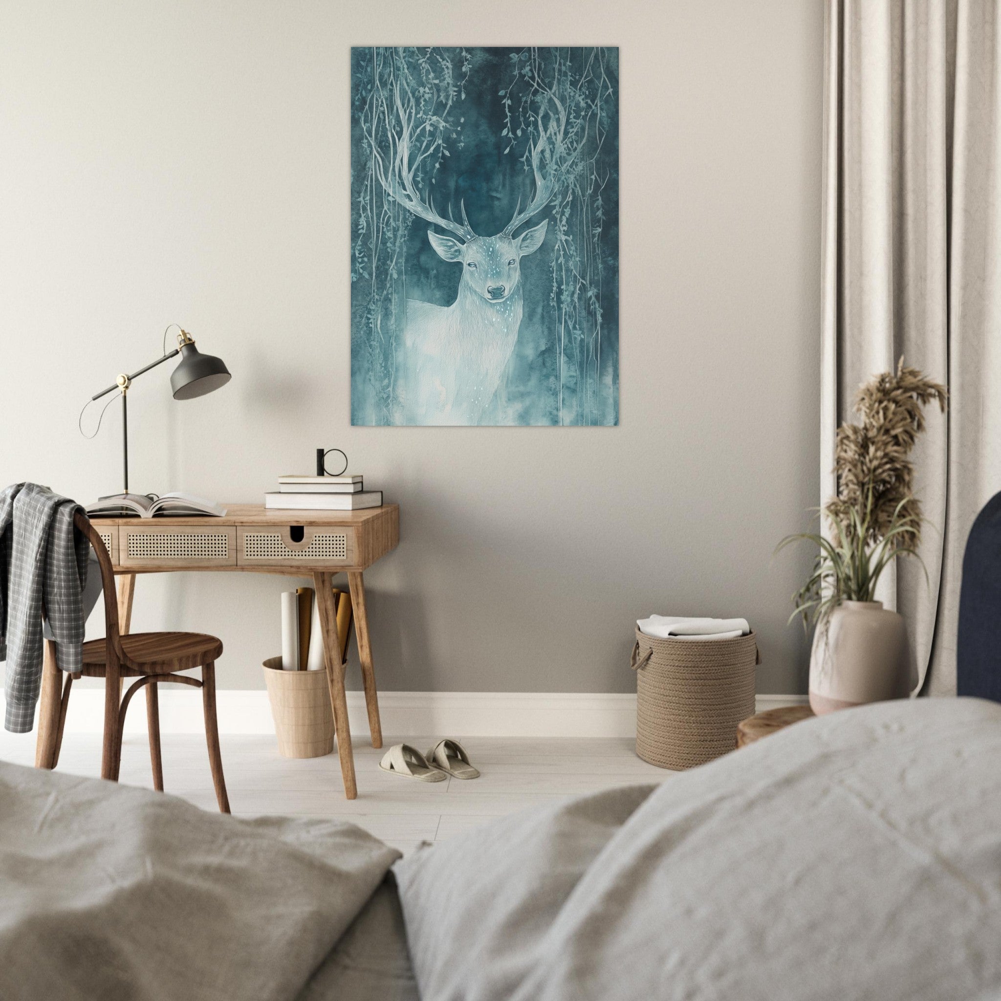 Fine Art Poster Portrait - The Silver Stag of the Enchanted Glade Fantasy 3 - Shop Ai Art WebShop - Digital Art online Store