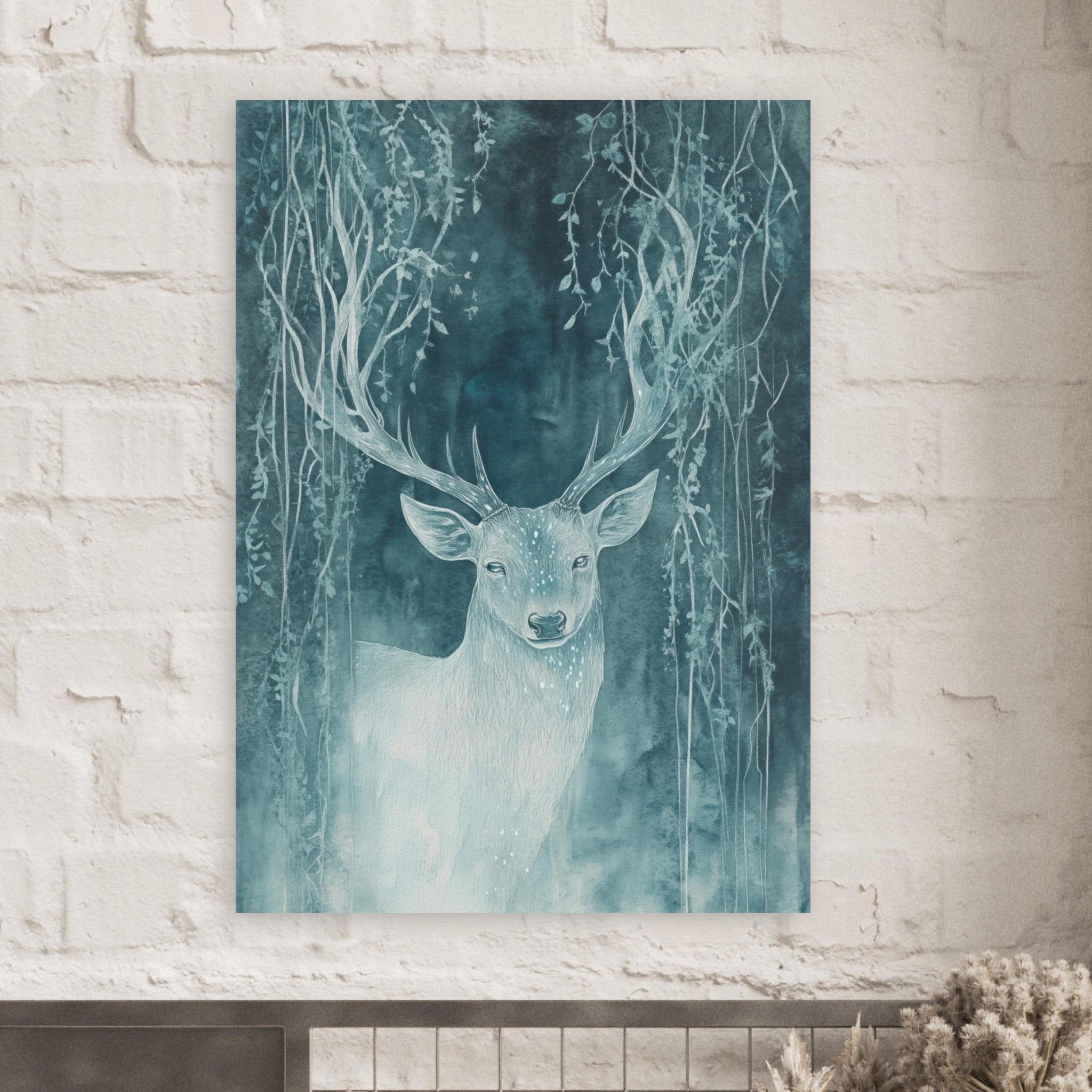 Fine Art Poster Portrait - The Silver Stag of the Enchanted Glade Fantasy 3 - Shop Ai Art WebShop - Digital Art online Store