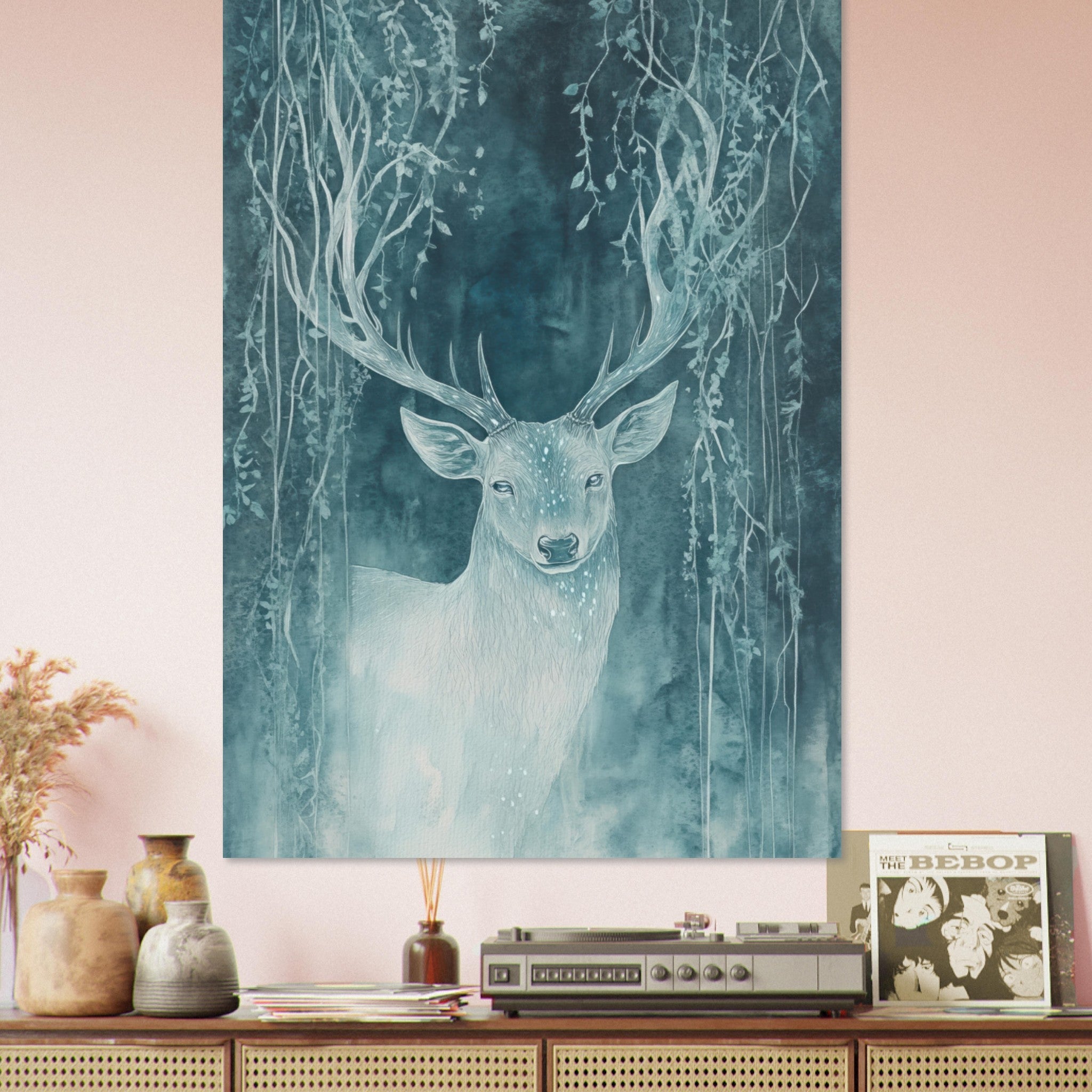 Fine Art Poster Portrait - The Silver Stag of the Enchanted Glade Fantasy 3 - Shop Ai Art WebShop - Digital Art online Store