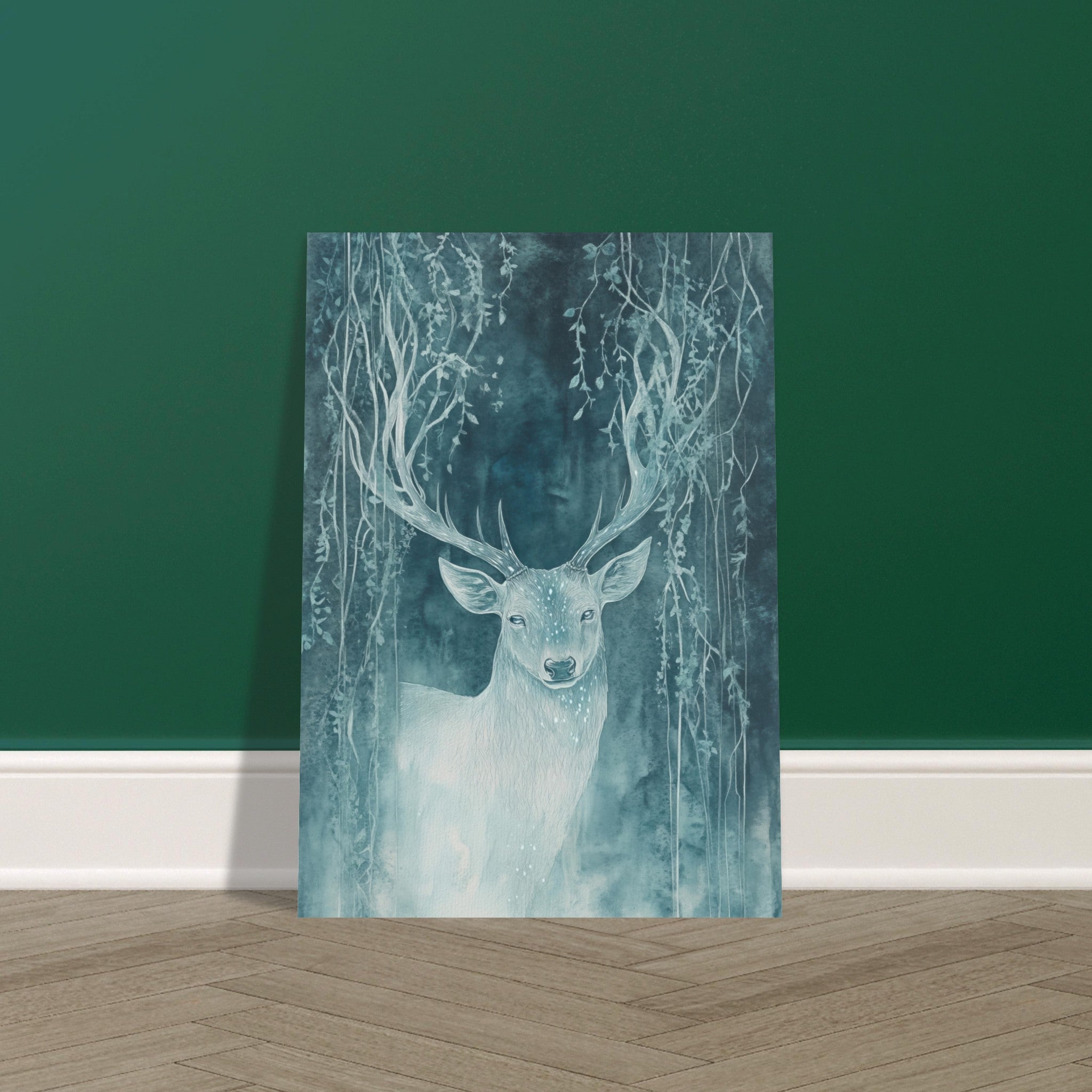 Fine Art Poster Portrait - The Silver Stag of the Enchanted Glade Fantasy 3 - Shop Ai Art WebShop - Digital Art online Store