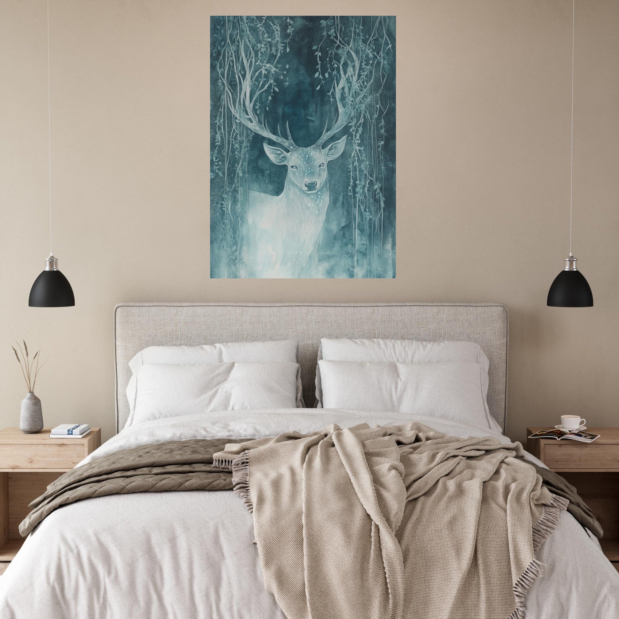 Fine Art Poster Portrait - The Silver Stag of the Enchanted Glade Fantasy 3 - Shop Ai Art WebShop - Digital Art online Store