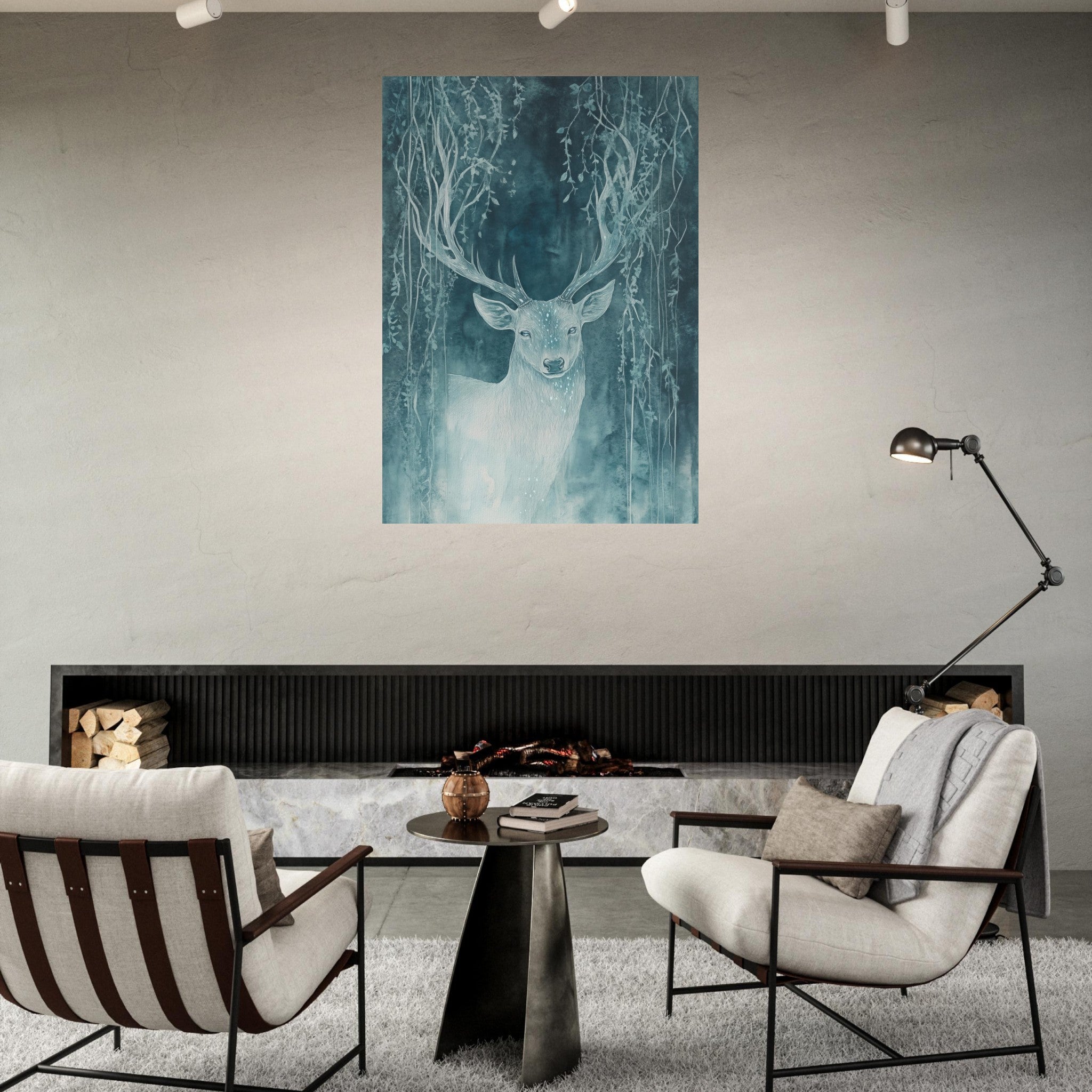 Fine Art Poster Portrait - The Silver Stag of the Enchanted Glade Fantasy 3 - Shop Ai Art WebShop - Digital Art online Store