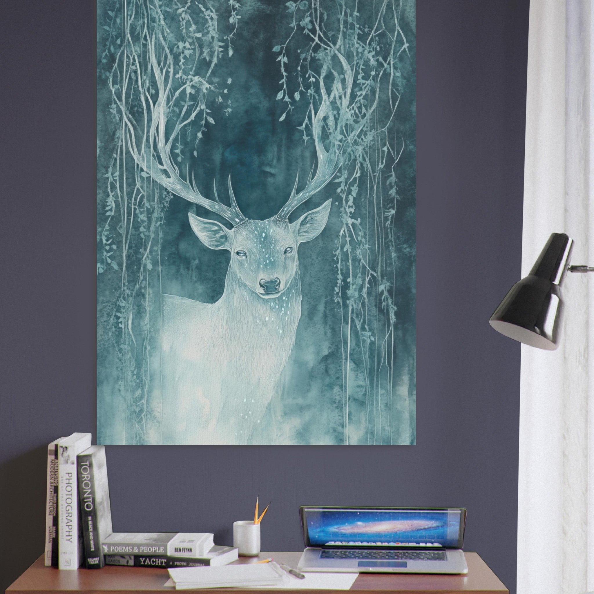 Fine Art Poster Portrait - The Silver Stag of the Enchanted Glade Fantasy 3 - Shop Ai Art WebShop - Digital Art online Store