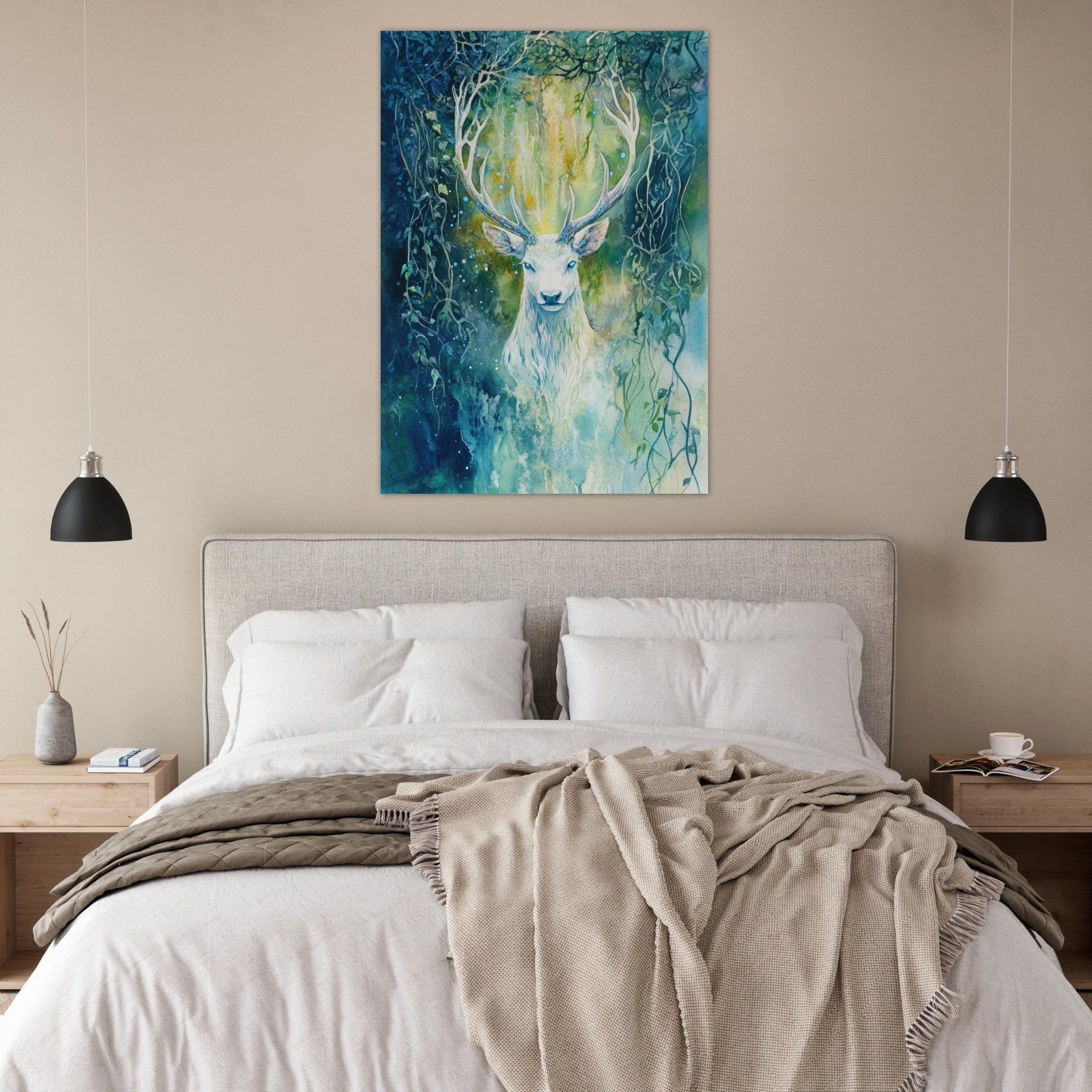 Fine Art Poster Portrait - The Silver Stag of the Enchanted Glade Fantasy 4 - Shop Ai Art WebShop - Digital Art online Store