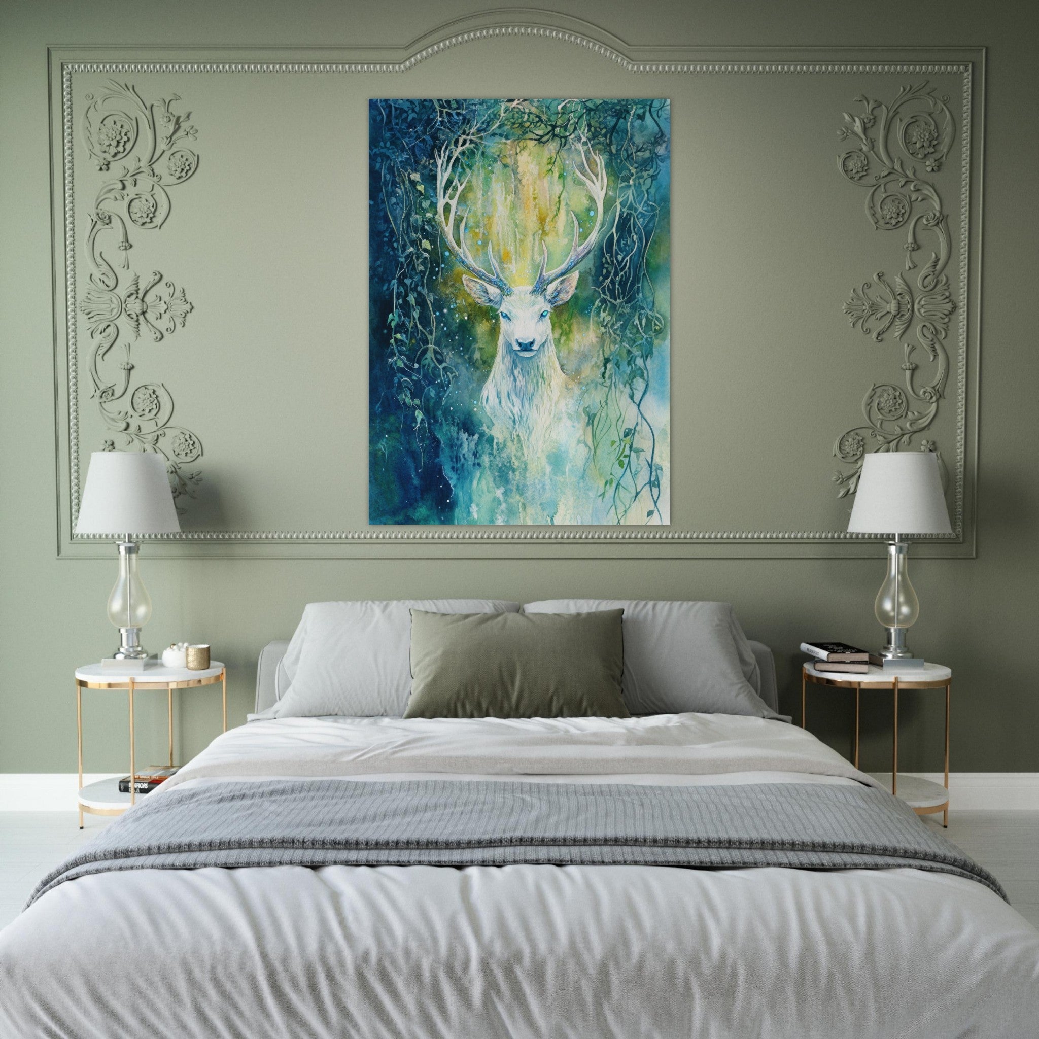 Fine Art Poster Portrait - The Silver Stag of the Enchanted Glade Fantasy 4 - Shop Ai Art WebShop - Digital Art online Store