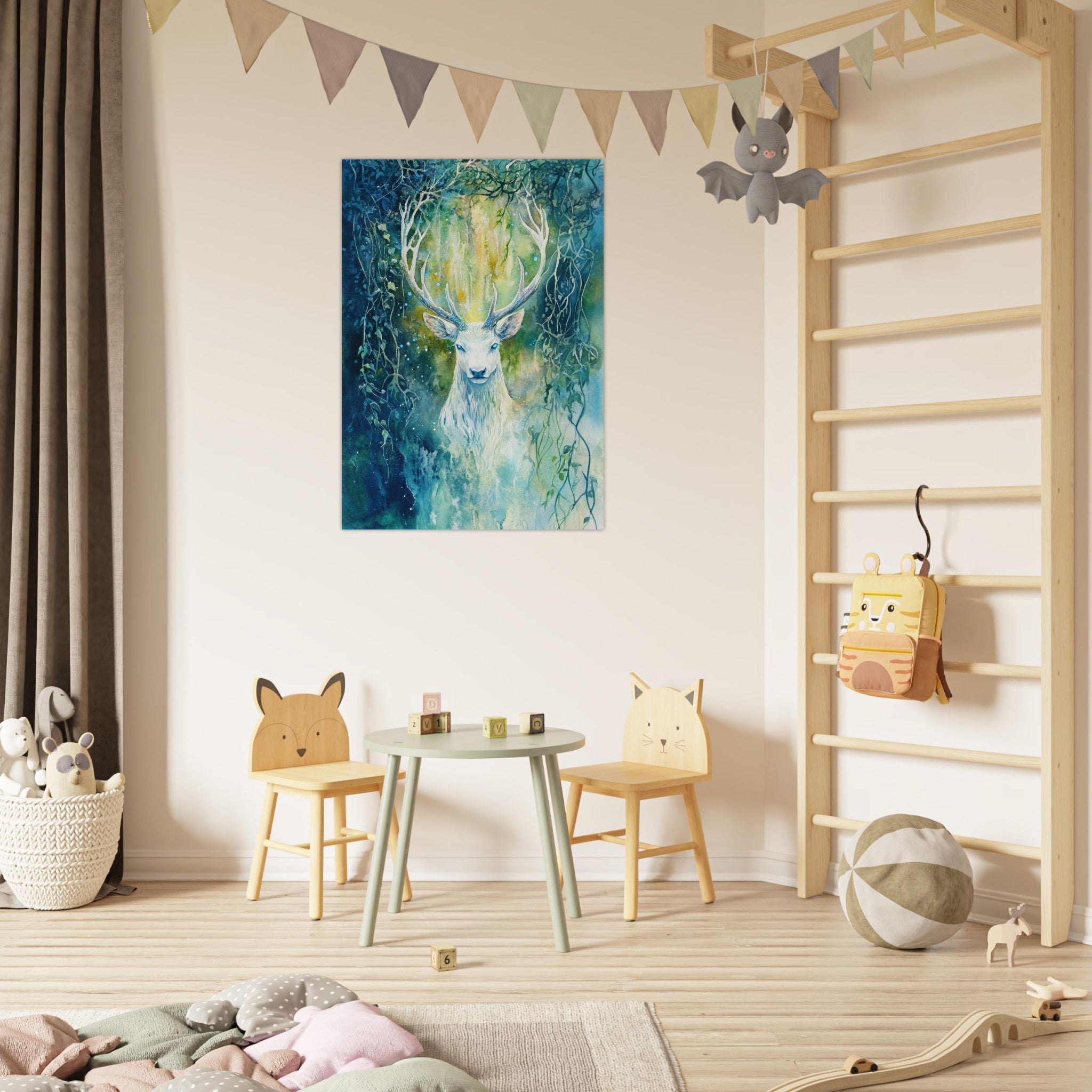 Fine Art Poster Portrait - The Silver Stag of the Enchanted Glade Fantasy 4 - Shop Ai Art WebShop - Digital Art online Store