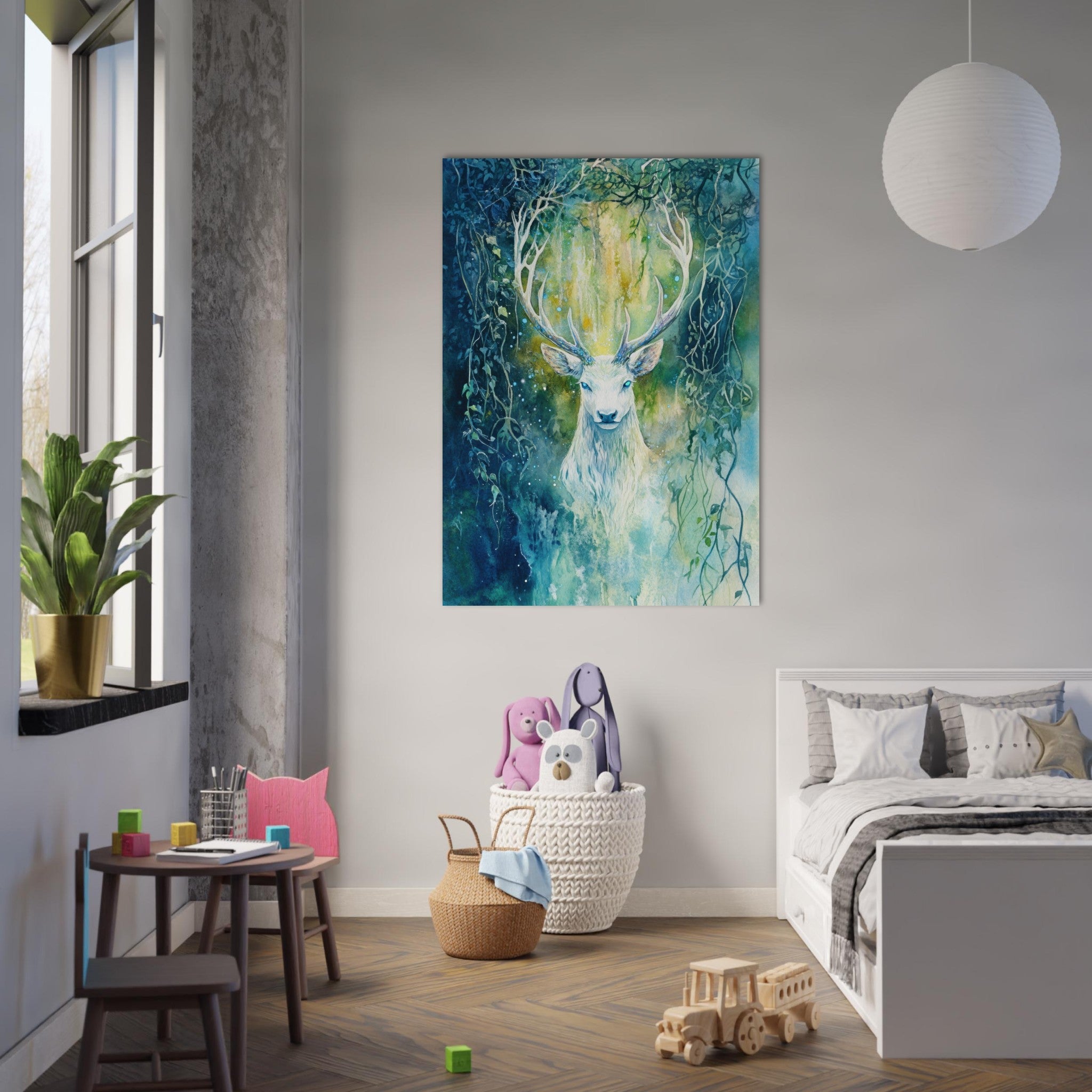 Fine Art Poster Portrait - The Silver Stag of the Enchanted Glade Fantasy 4 - Shop Ai Art WebShop - Digital Art online Store