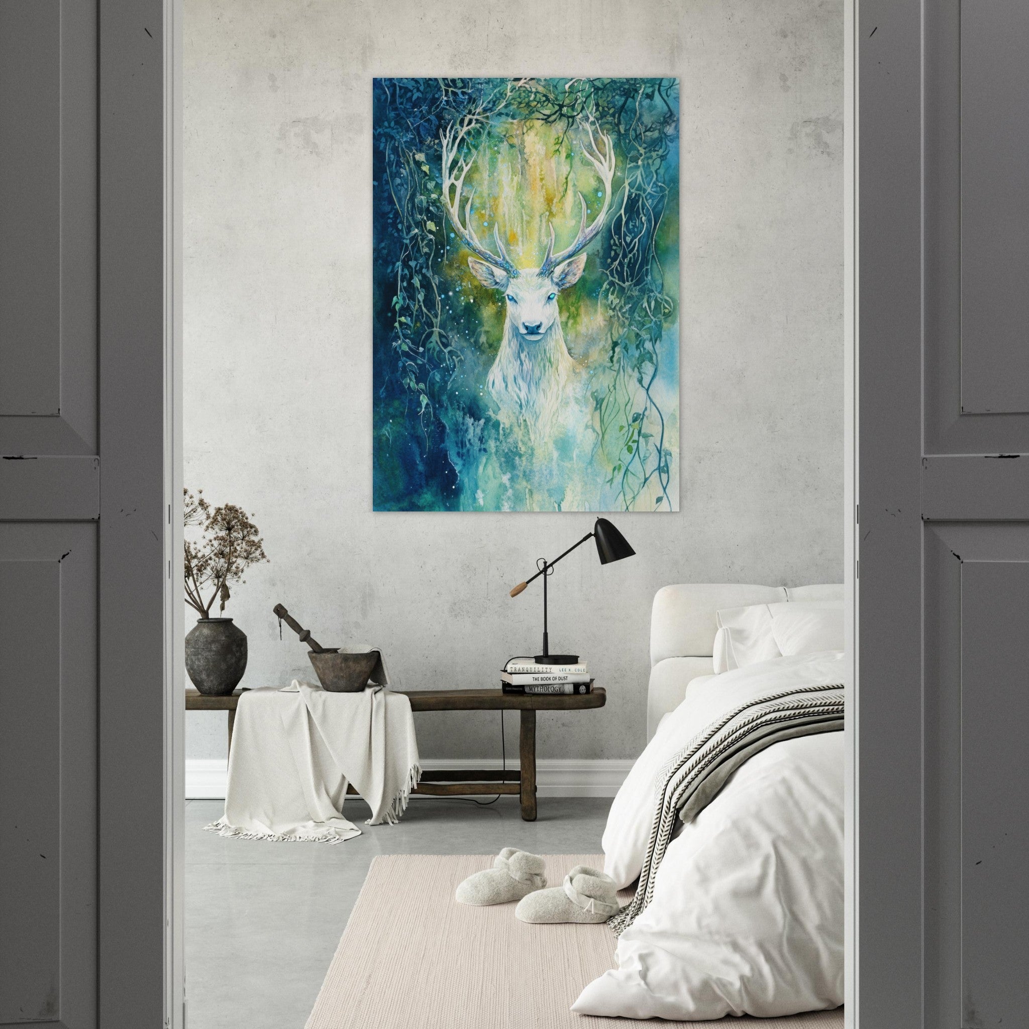 Fine Art Poster Portrait - The Silver Stag of the Enchanted Glade Fantasy 4 - Shop Ai Art WebShop - Digital Art online Store