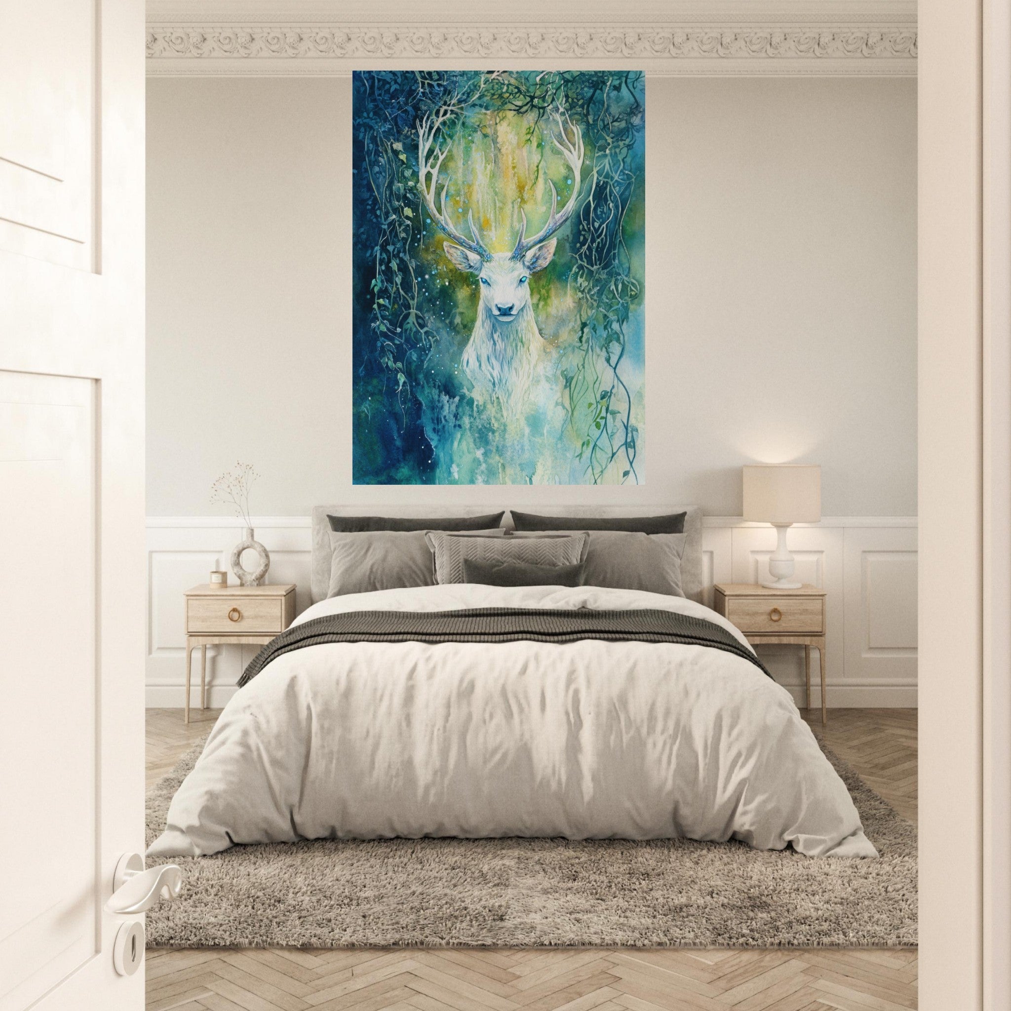 Fine Art Poster Portrait - The Silver Stag of the Enchanted Glade Fantasy 4 - Shop Ai Art WebShop - Digital Art online Store
