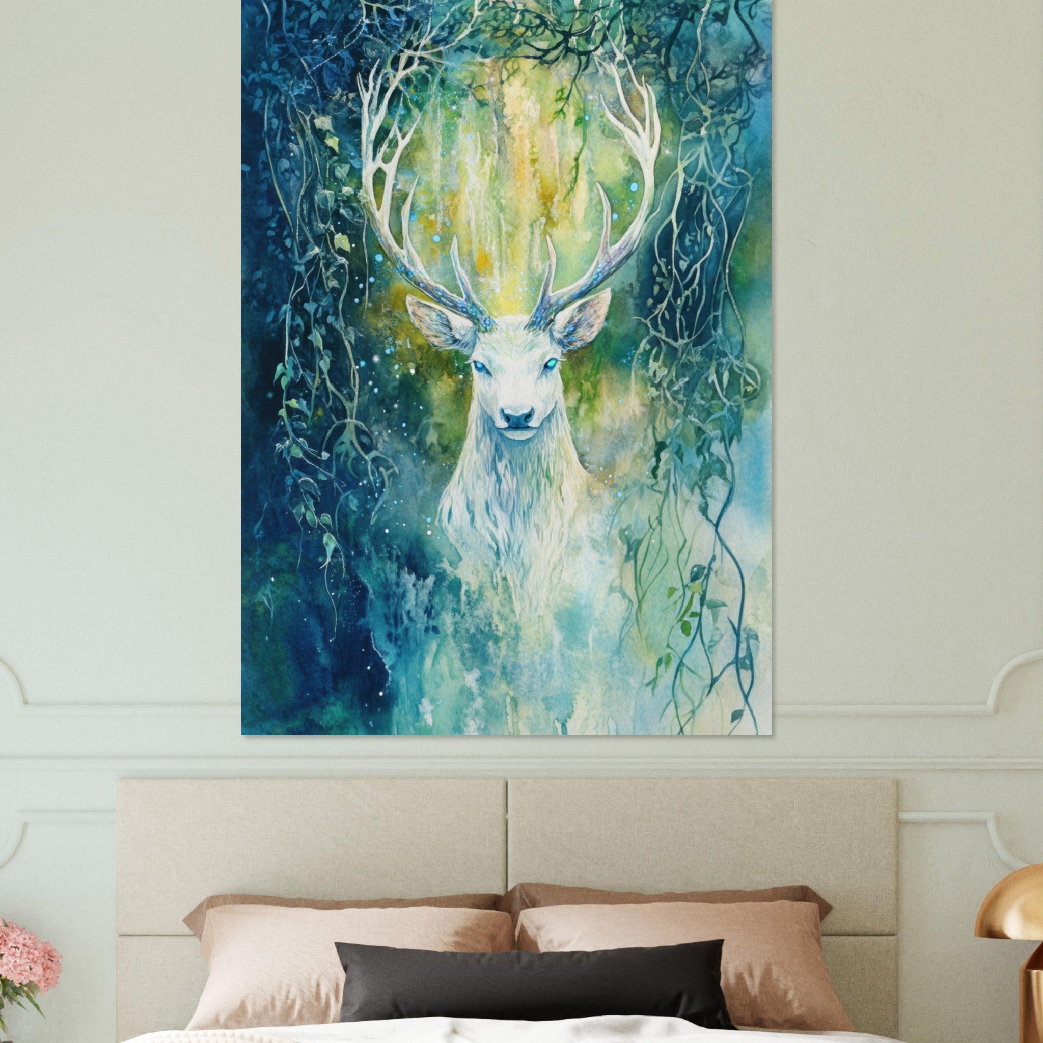Fine Art Poster Portrait - The Silver Stag of the Enchanted Glade Fantasy 4 - Shop Ai Art WebShop - Digital Art online Store