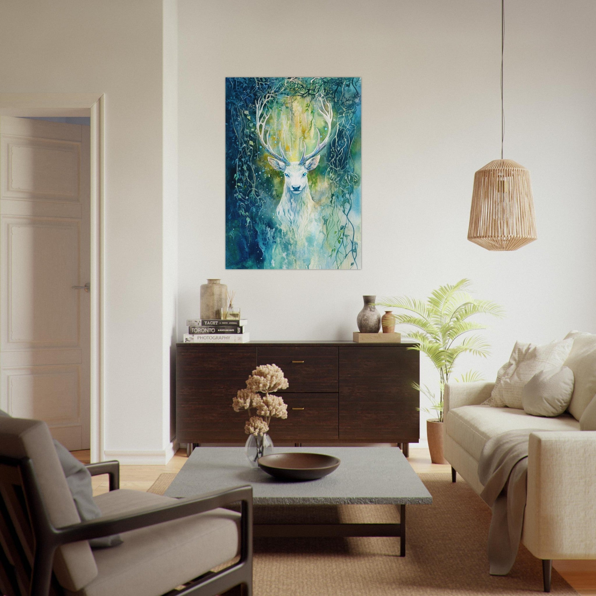 Fine Art Poster Portrait - The Silver Stag of the Enchanted Glade Fantasy 4 - Shop Ai Art WebShop - Digital Art online Store