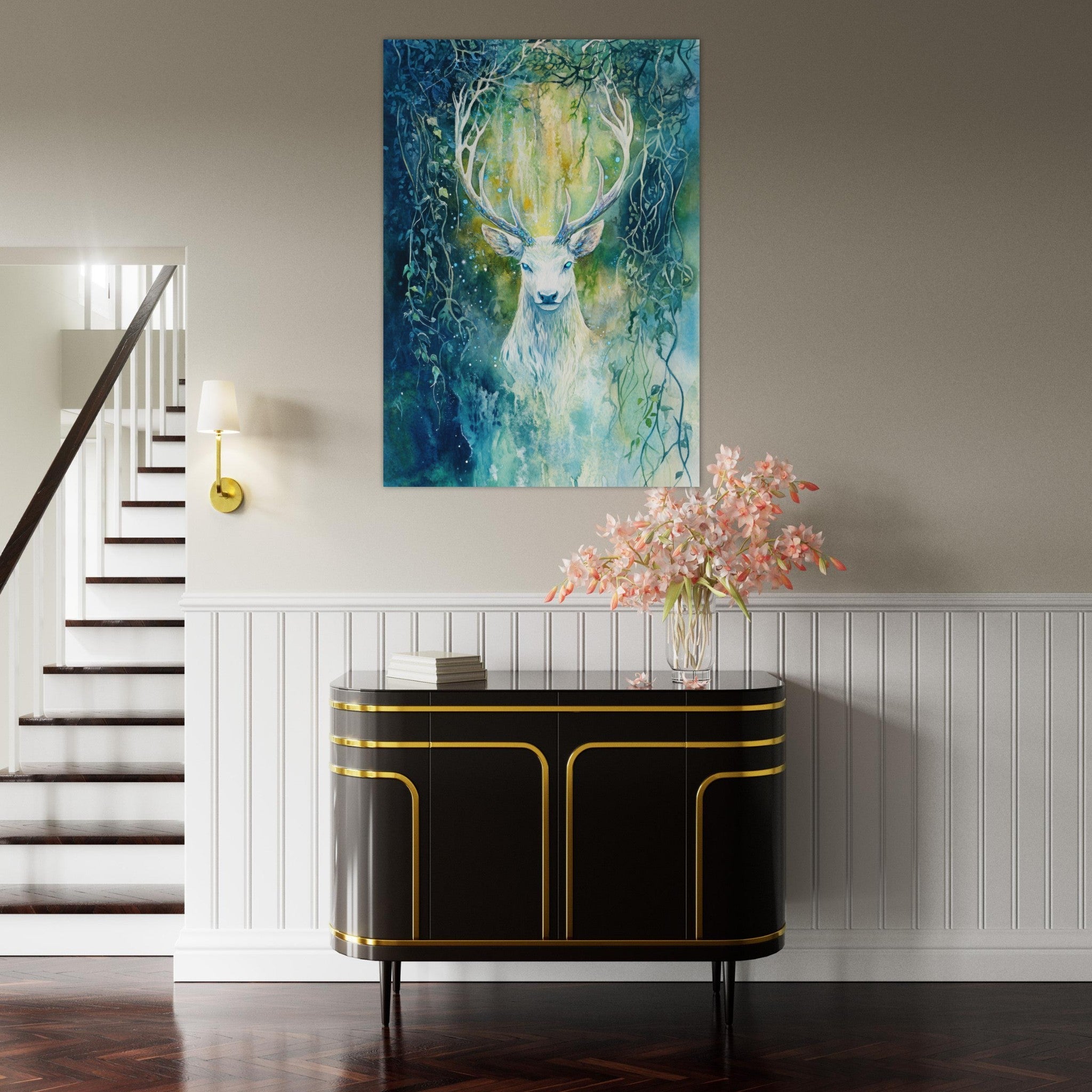 Fine Art Poster Portrait - The Silver Stag of the Enchanted Glade Fantasy 4 - Shop Ai Art WebShop - Digital Art online Store