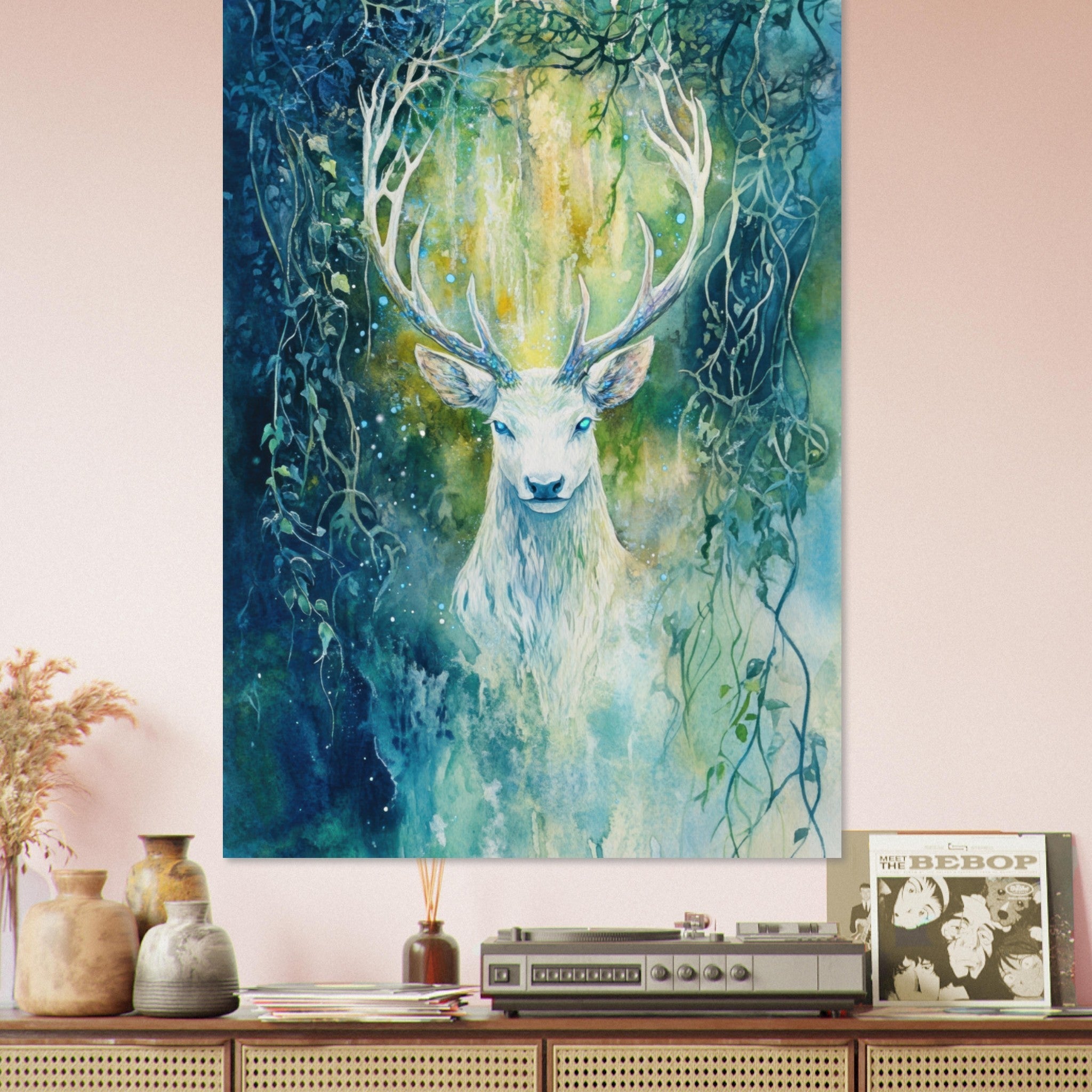 Fine Art Poster Portrait - The Silver Stag of the Enchanted Glade Fantasy 4 - Shop Ai Art WebShop - Digital Art online Store