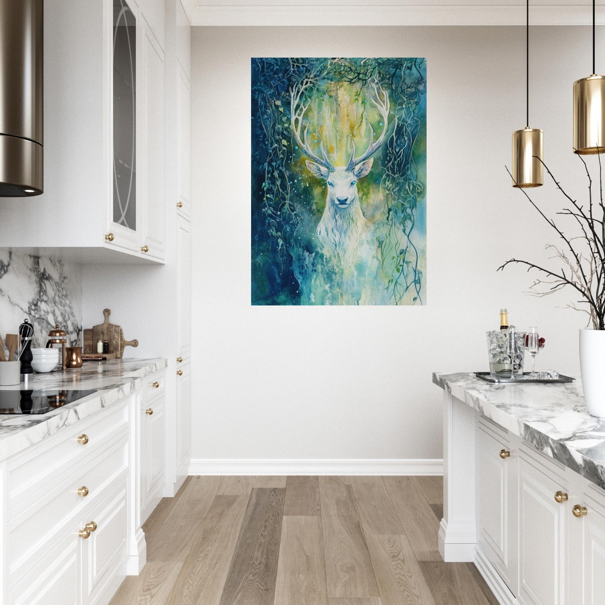 Fine Art Poster Portrait - The Silver Stag of the Enchanted Glade Fantasy 4 - Shop Ai Art WebShop - Digital Art online Store