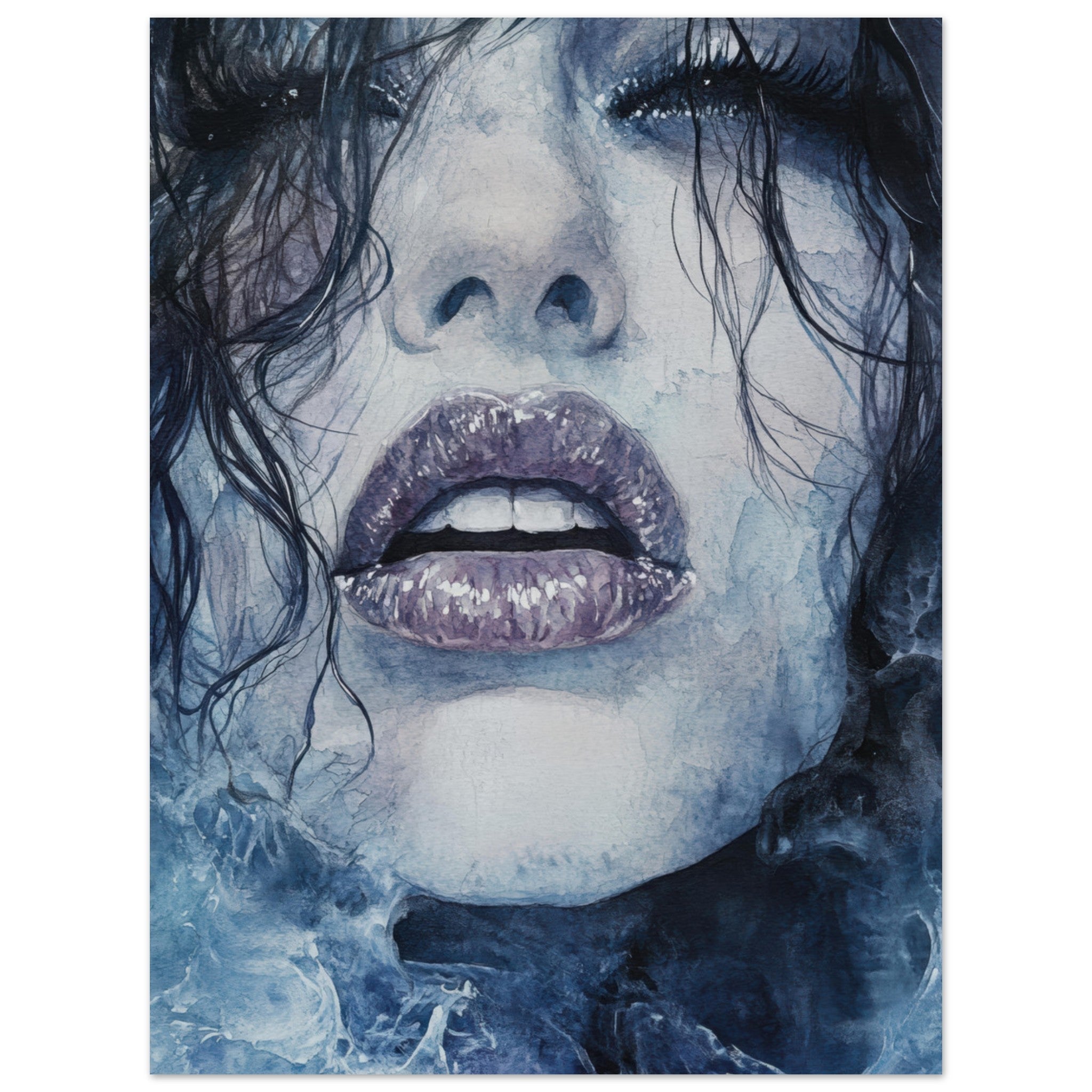 Fine Art Poster Portrait - The Sirens Lament Gothic Watercolor Extreme Los 4 - Shop Ai Art WebShop - Digital Art online Store
