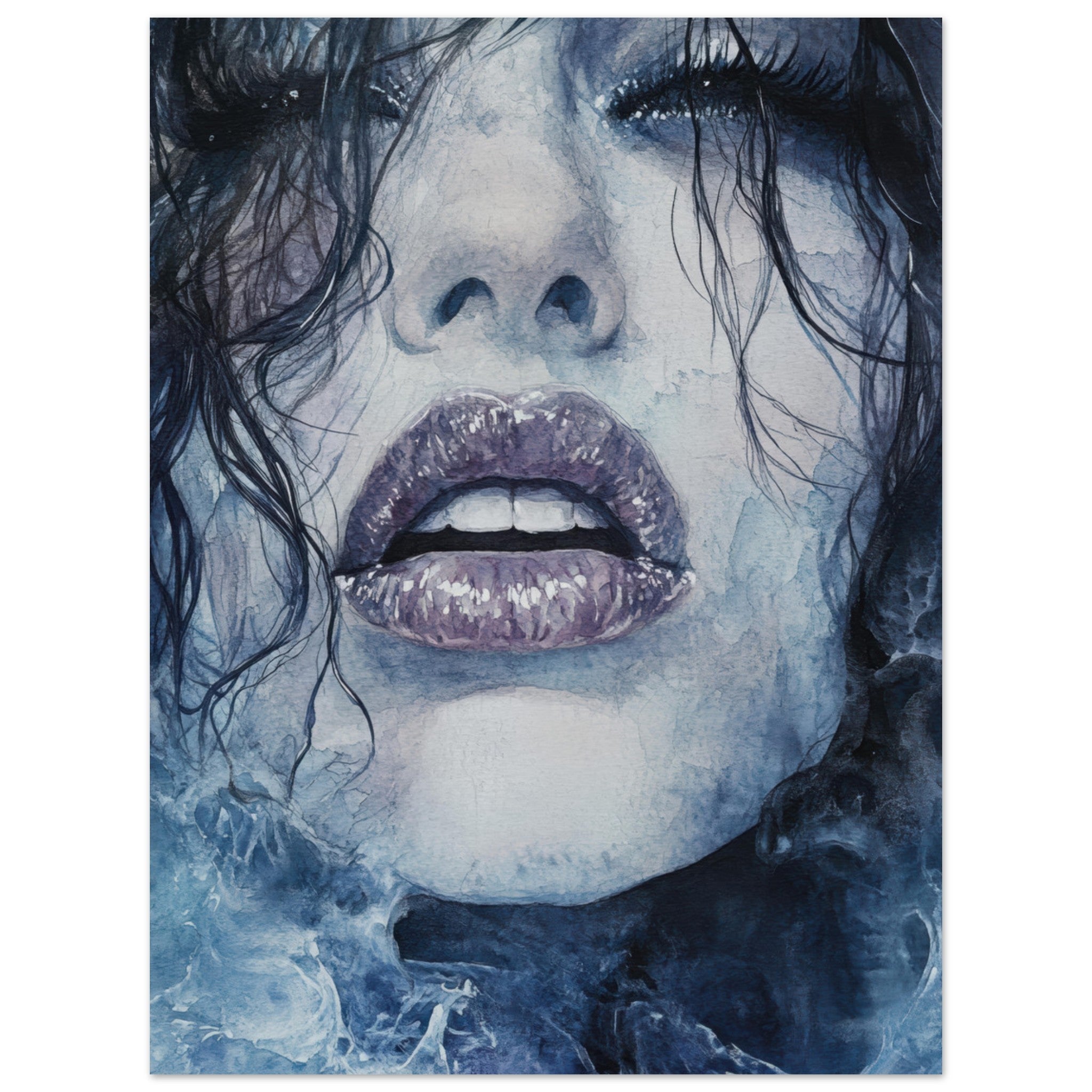 Fine Art Poster Portrait - The Sirens Lament Gothic Watercolor Extreme Los 4 - Shop Ai Art WebShop - Digital Art online Store