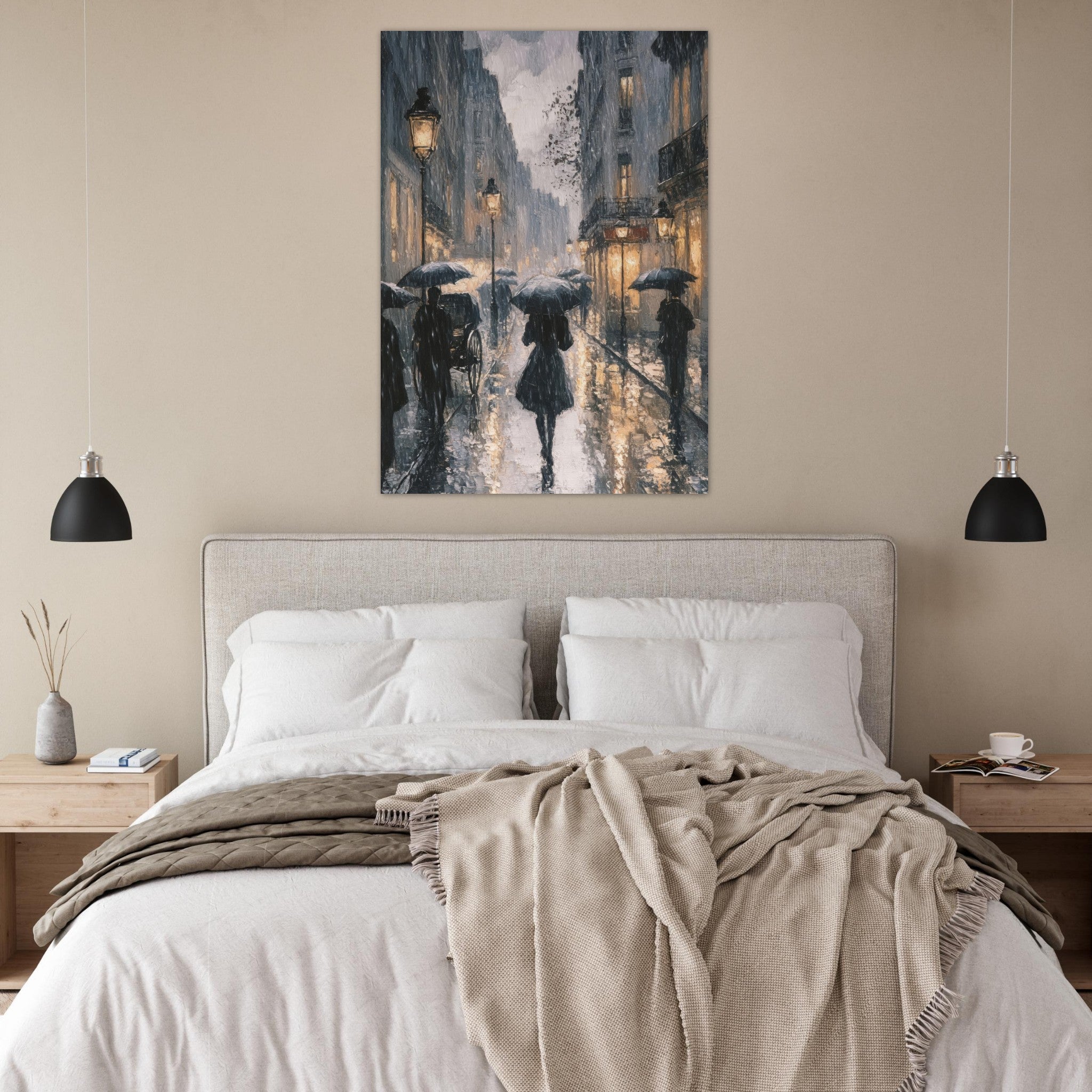 Fine Art Poster Portrait - Urban Rain Scene A rainy Parisian street in the 3 - Shop Ai Art WebShop - Digital Art online Store