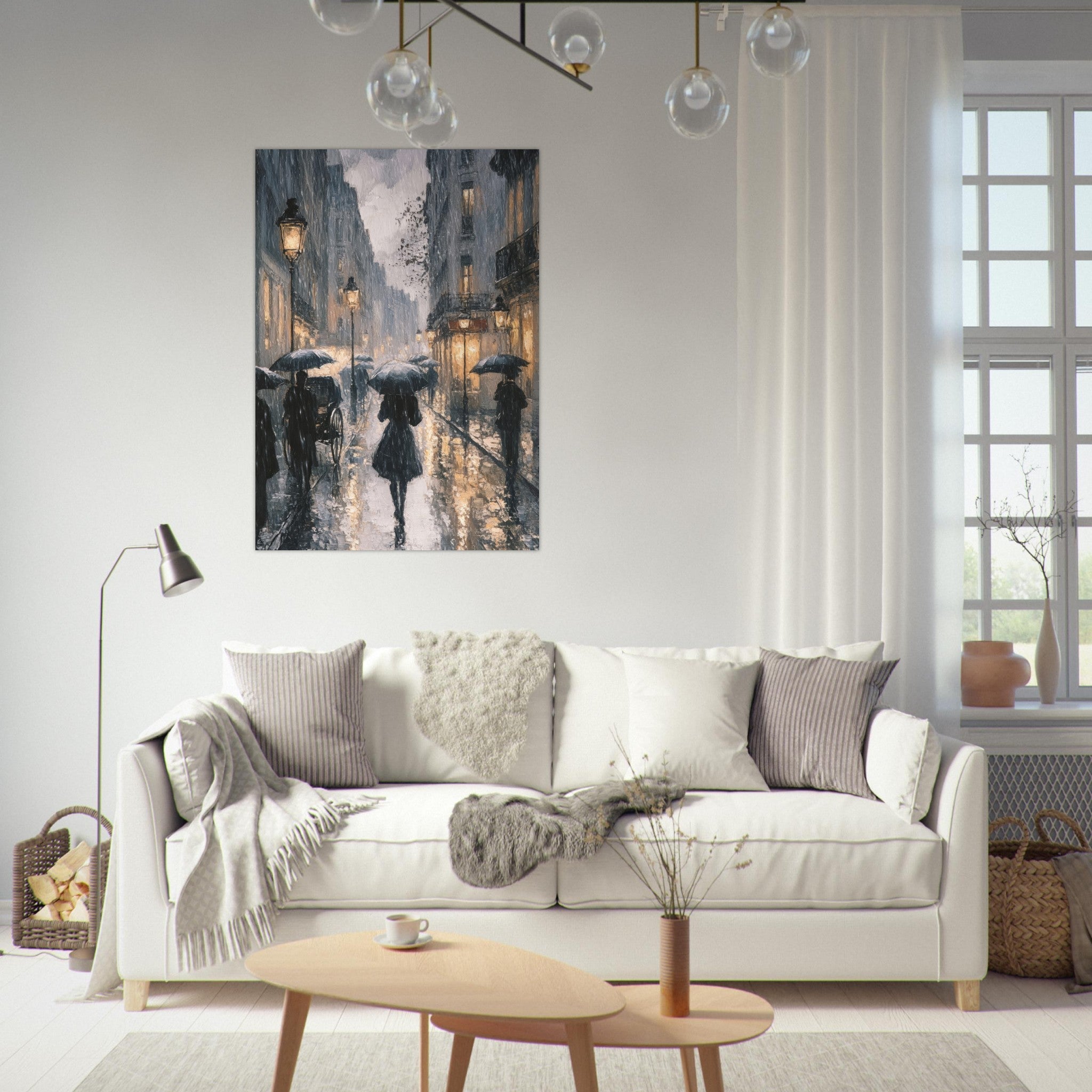 Fine Art Poster Portrait - Urban Rain Scene A rainy Parisian street in the 3 - Shop Ai Art WebShop - Digital Art online Store