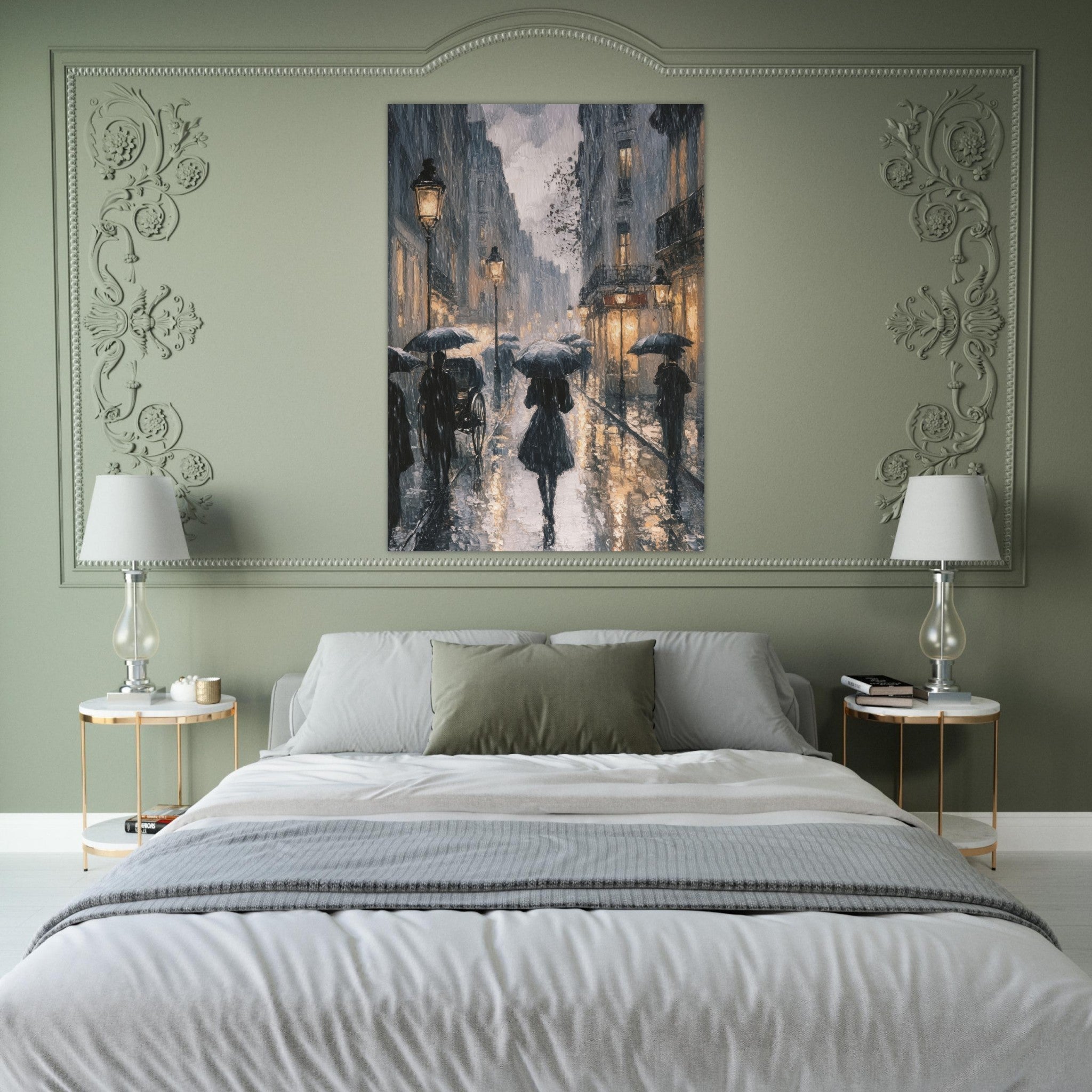 Fine Art Poster Portrait - Urban Rain Scene A rainy Parisian street in the 3 - Shop Ai Art WebShop - Digital Art online Store