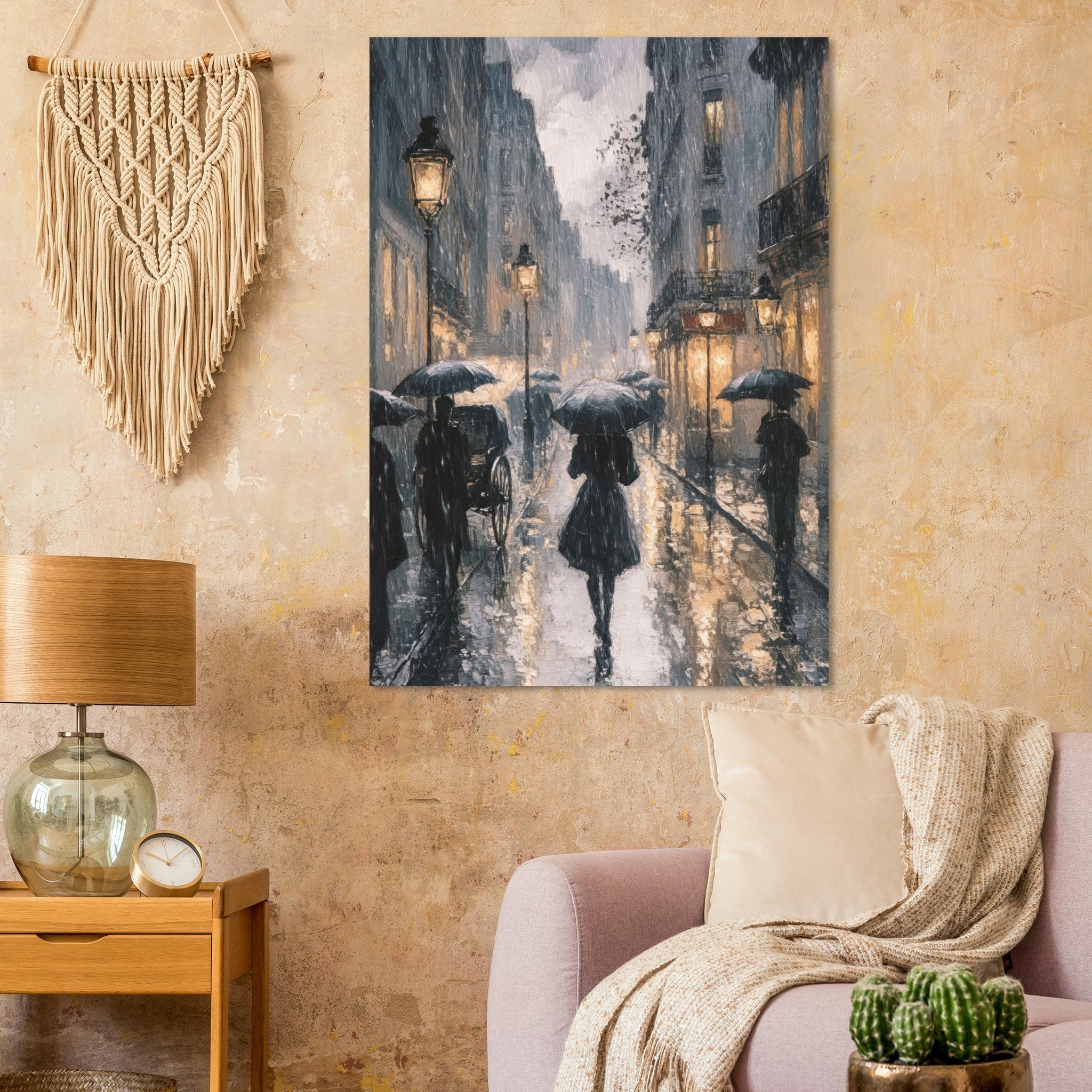 Fine Art Poster Portrait - Urban Rain Scene A rainy Parisian street in the 3 - Shop Ai Art WebShop - Digital Art online Store