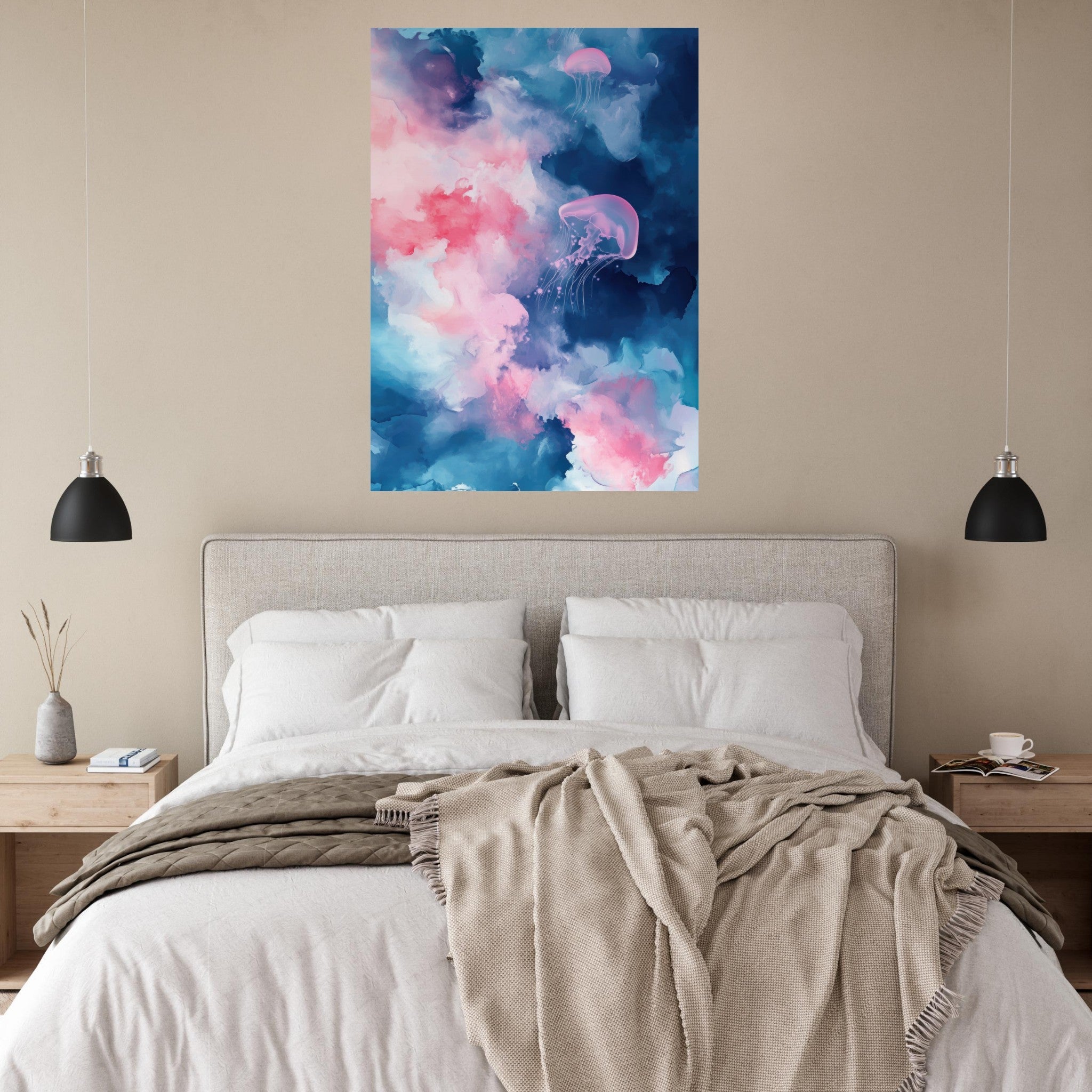 Fine Art Poster Portrait - Watercolor Jellyfish Drift Graceful jellyfish - Shop Ai Art WebShop - Digital Art online Store