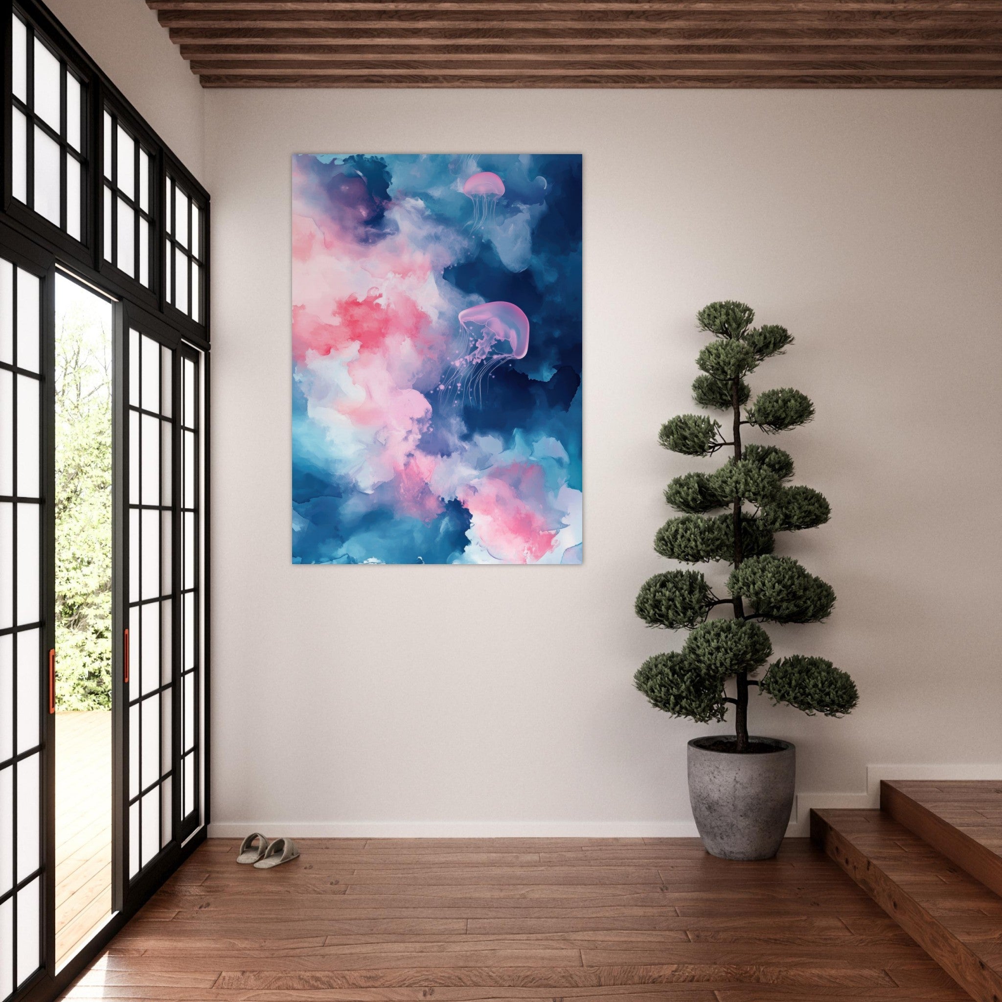 Fine Art Poster Portrait - Watercolor Jellyfish Drift Graceful jellyfish - Shop Ai Art WebShop - Digital Art online Store
