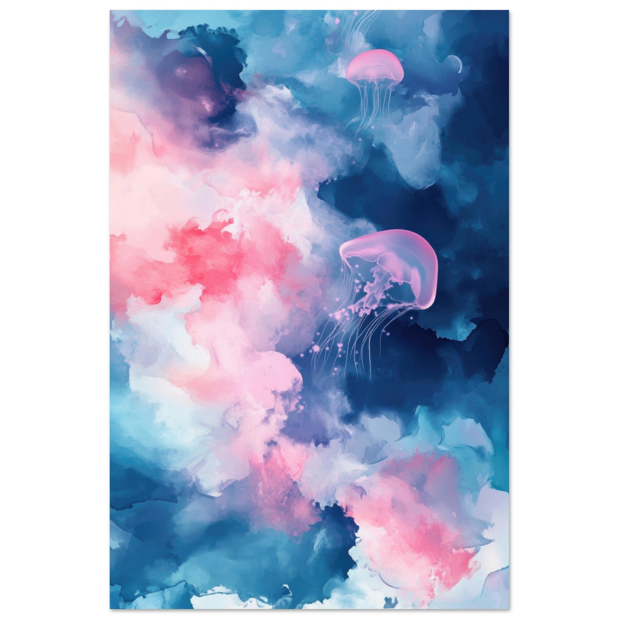 Fine Art Poster Portrait - Watercolor Jellyfish Drift Graceful jellyfish - Shop Ai Art WebShop - Digital Art online Store
