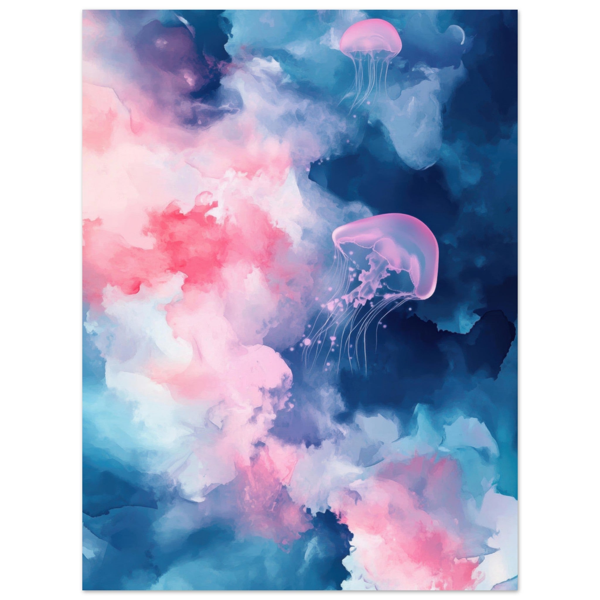 Fine Art Poster Portrait - Watercolor Jellyfish Drift Graceful jellyfish - Shop Ai Art WebShop - Digital Art online Store