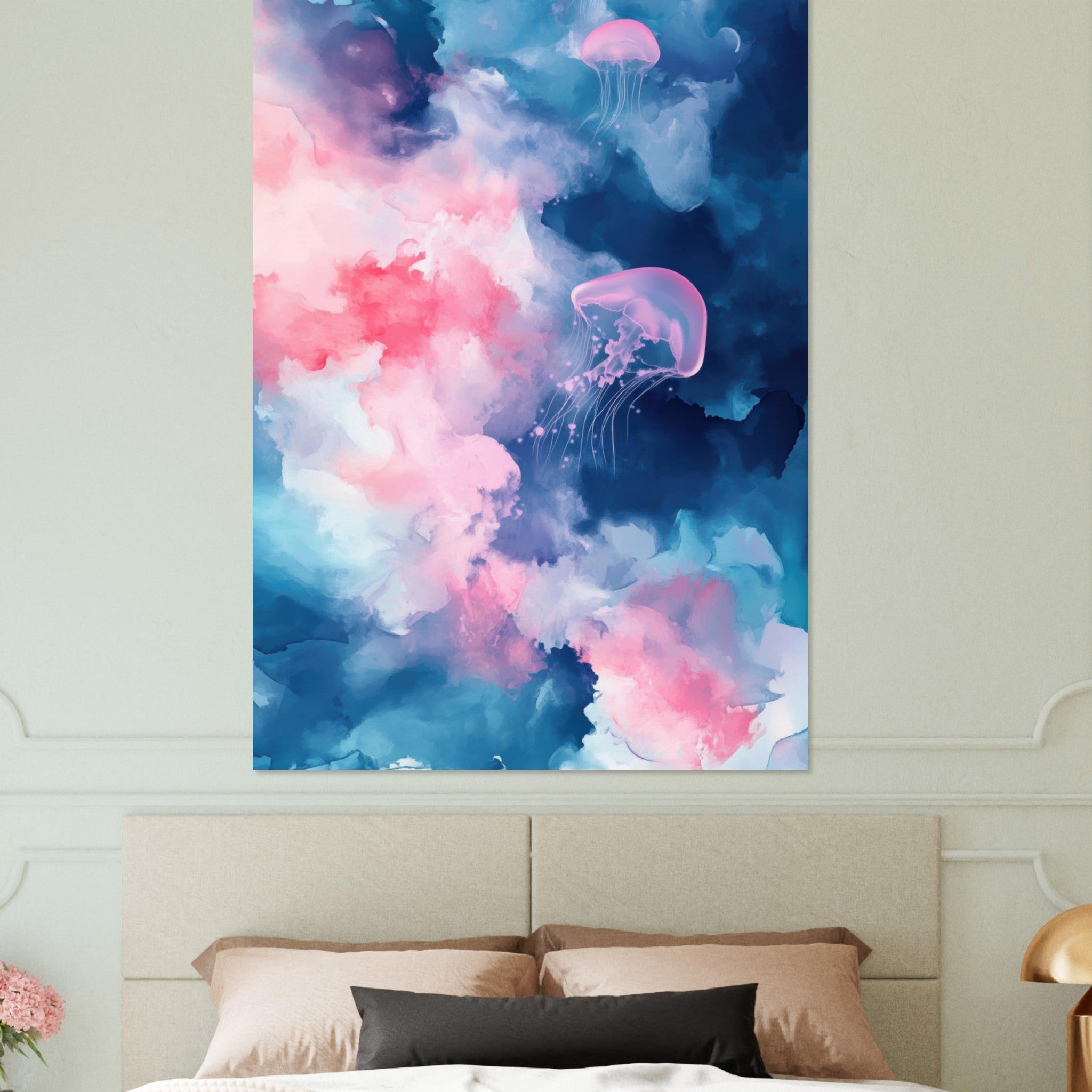Fine Art Poster Portrait - Watercolor Jellyfish Drift Graceful jellyfish - Shop Ai Art WebShop - Digital Art online Store