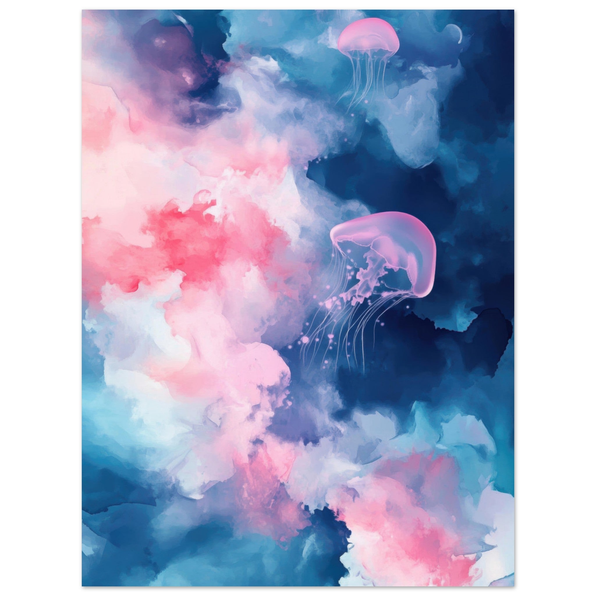 Fine Art Poster Portrait - Watercolor Jellyfish Drift Graceful jellyfish - Shop Ai Art WebShop - Digital Art online Store