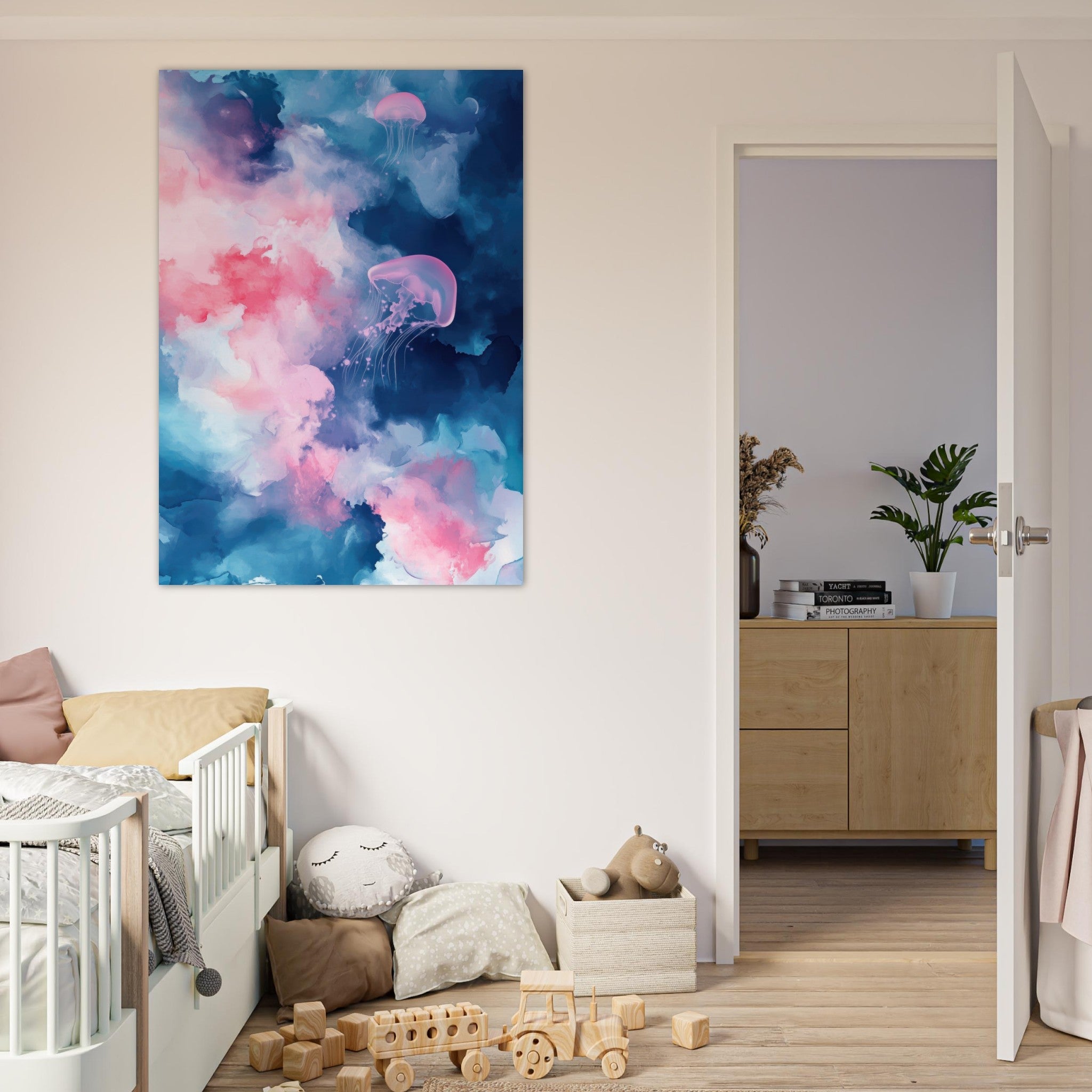 Fine Art Poster Portrait - Watercolor Jellyfish Drift Graceful jellyfish - Shop Ai Art WebShop - Digital Art online Store