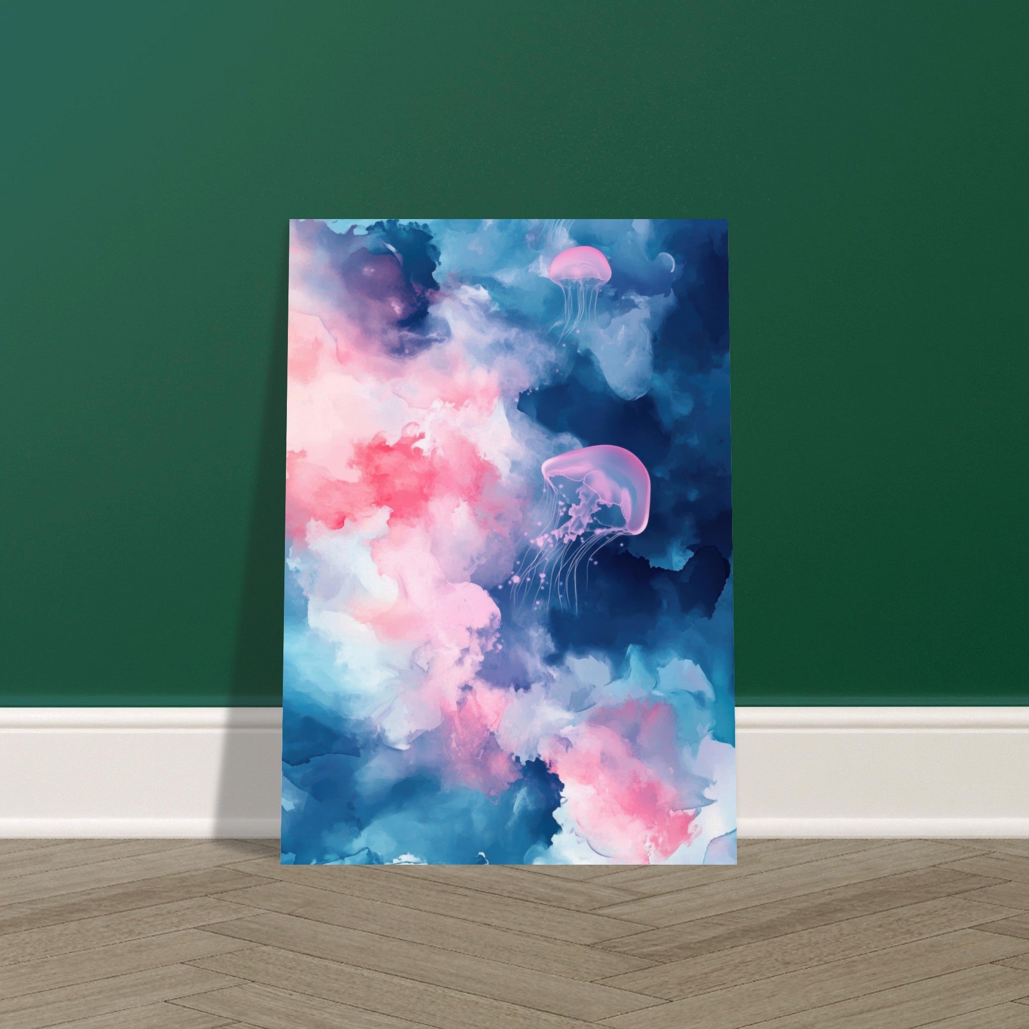 Fine Art Poster Portrait - Watercolor Jellyfish Drift Graceful jellyfish - Shop Ai Art WebShop - Digital Art online Store