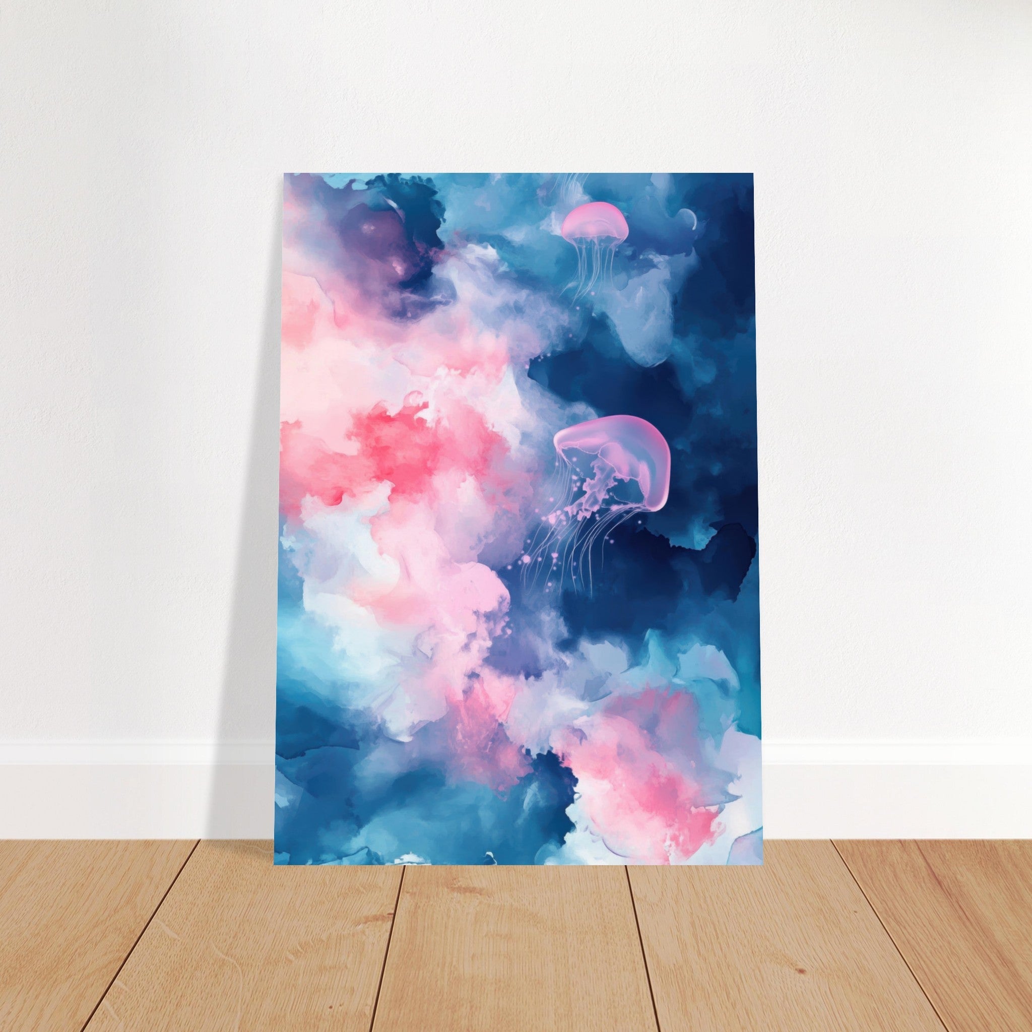 Fine Art Poster Portrait - Watercolor Jellyfish Drift Graceful jellyfish - Shop Ai Art WebShop - Digital Art online Store