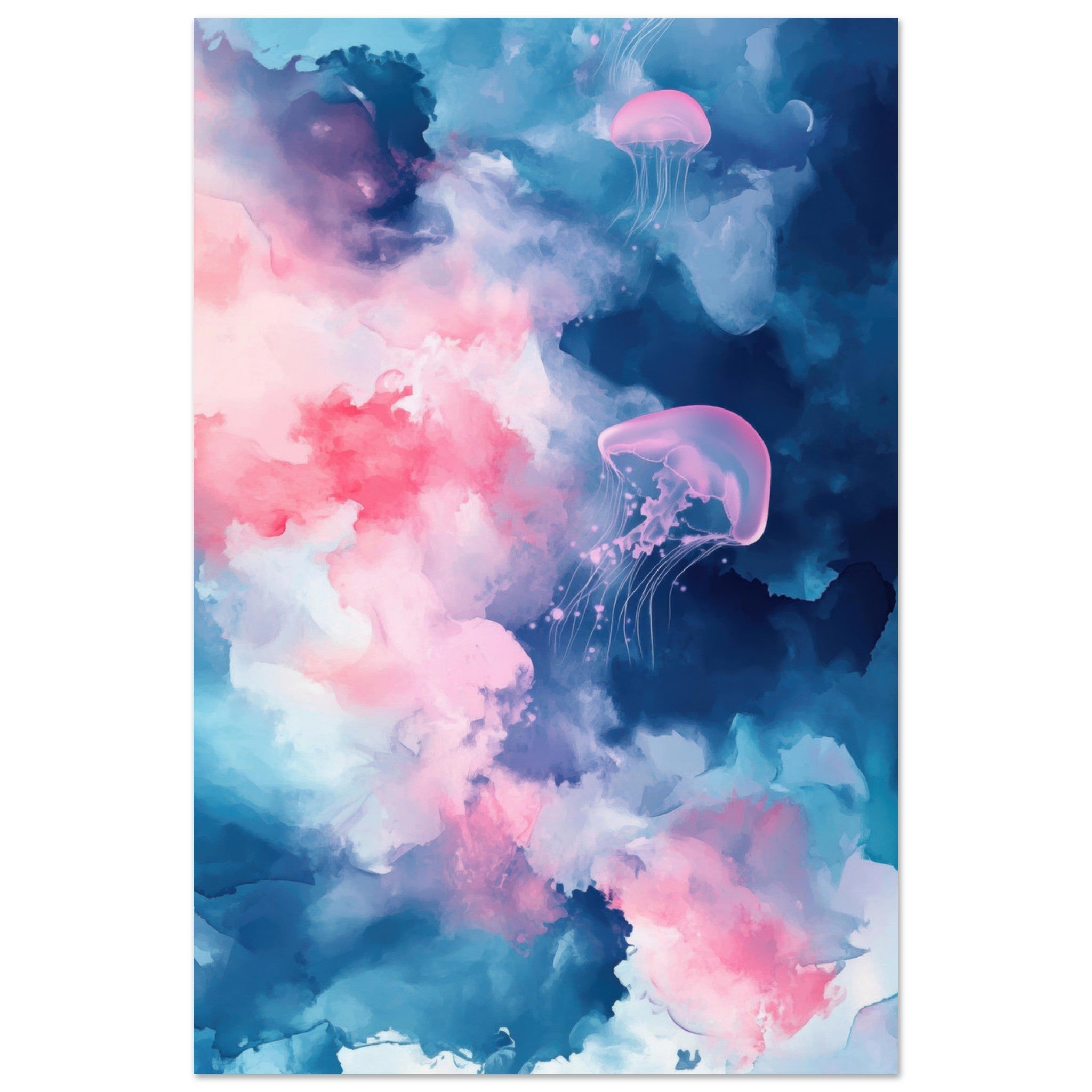 Fine Art Poster Portrait - Watercolor Jellyfish Drift Graceful jellyfish - Shop Ai Art WebShop - Digital Art online Store
